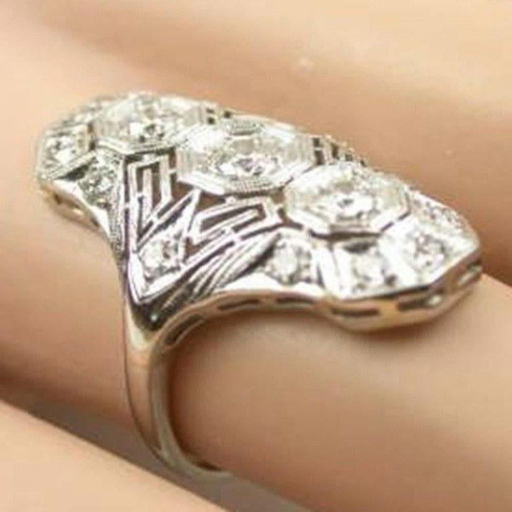 Designer Vintage 925 Sterling Silver European Cut Art Deco Ring Size ONE SIZE - 5 Thumbnail