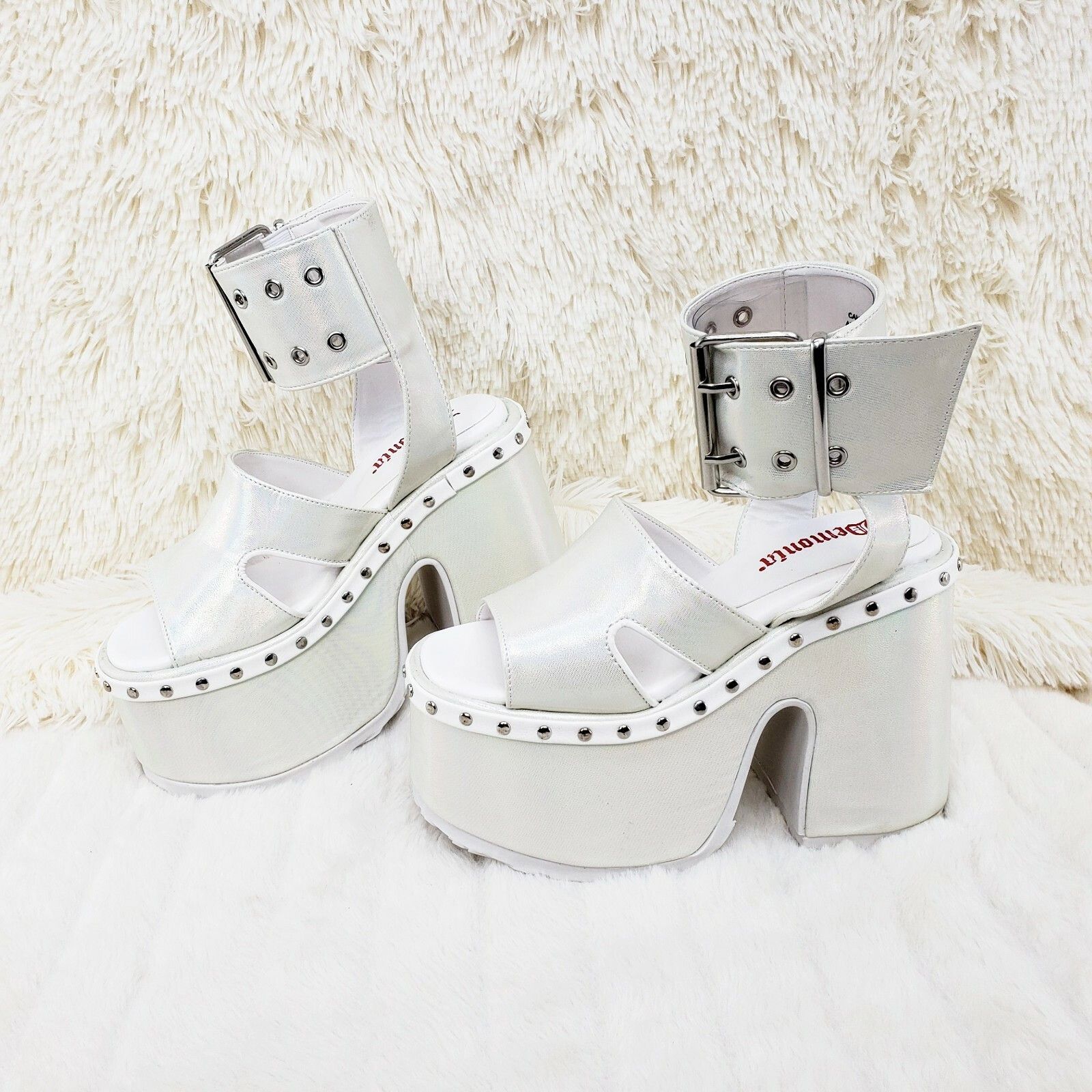 Other DEMONIA Camel 102 Stacked White Pearl Platform Sandals Goth Size US 8 / IT 38 - 2 Thumbnail