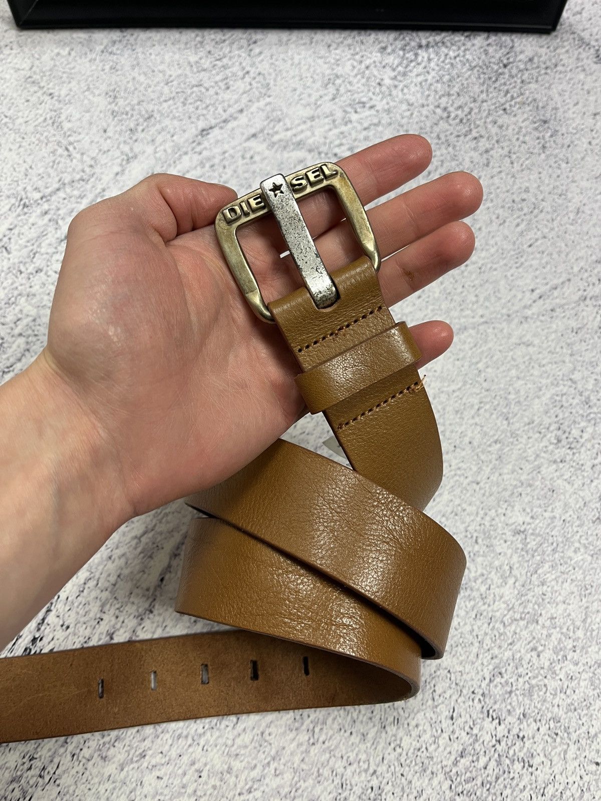 Diesel Diesel Leather Belt Big Metal Buckle Logo Brown Y2K Size ONE SIZE - 4 Thumbnail