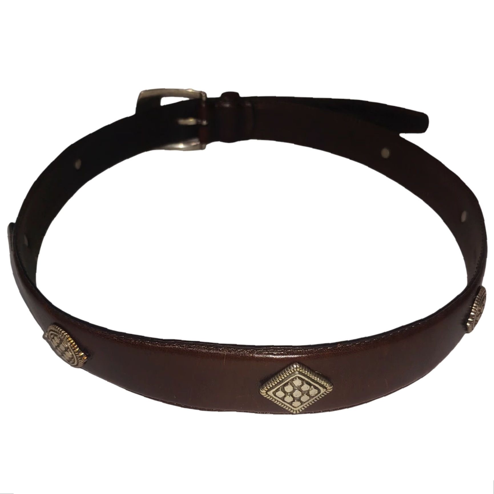 Fossil Fossil Belt Womens M Brown Leather Adjustable Buckle Studded 29-32" Size ONE SIZE - 4 Thumbnail