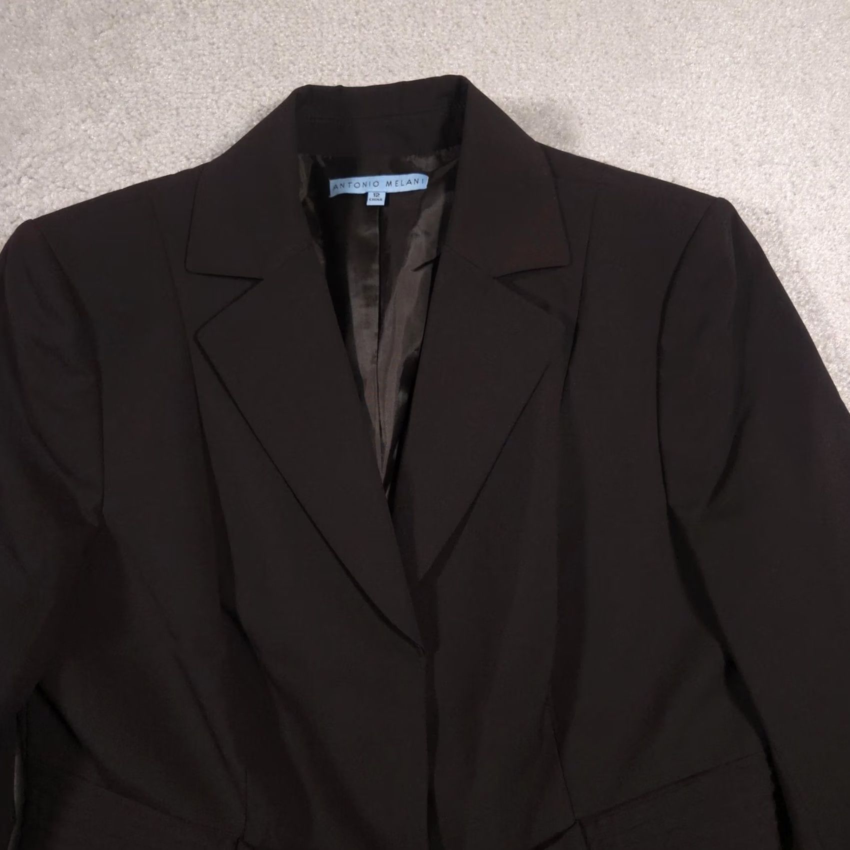 Vintage Antonio Melani Blazer Womens 12 Brown Notch Lined Belted Two-Button Career Workwear Jacket Size XL / US 12-14 / IT 48-50 - 3 Thumbnail