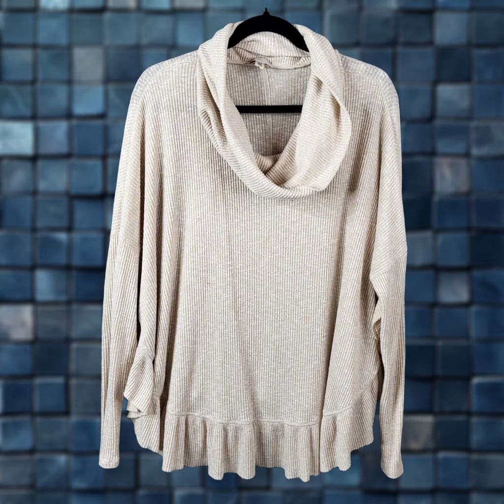 Anthropologie Anthroplogie Postmark Orley Cowl Neck Ruffle Metallic Knit Top Size M/L Ivory Cardigan Womens Size M / US 6-8 / IT 42-44 - 1 Thumbnail