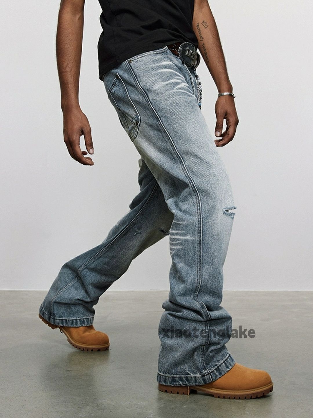 Ripped bootcut jeans mens clearance