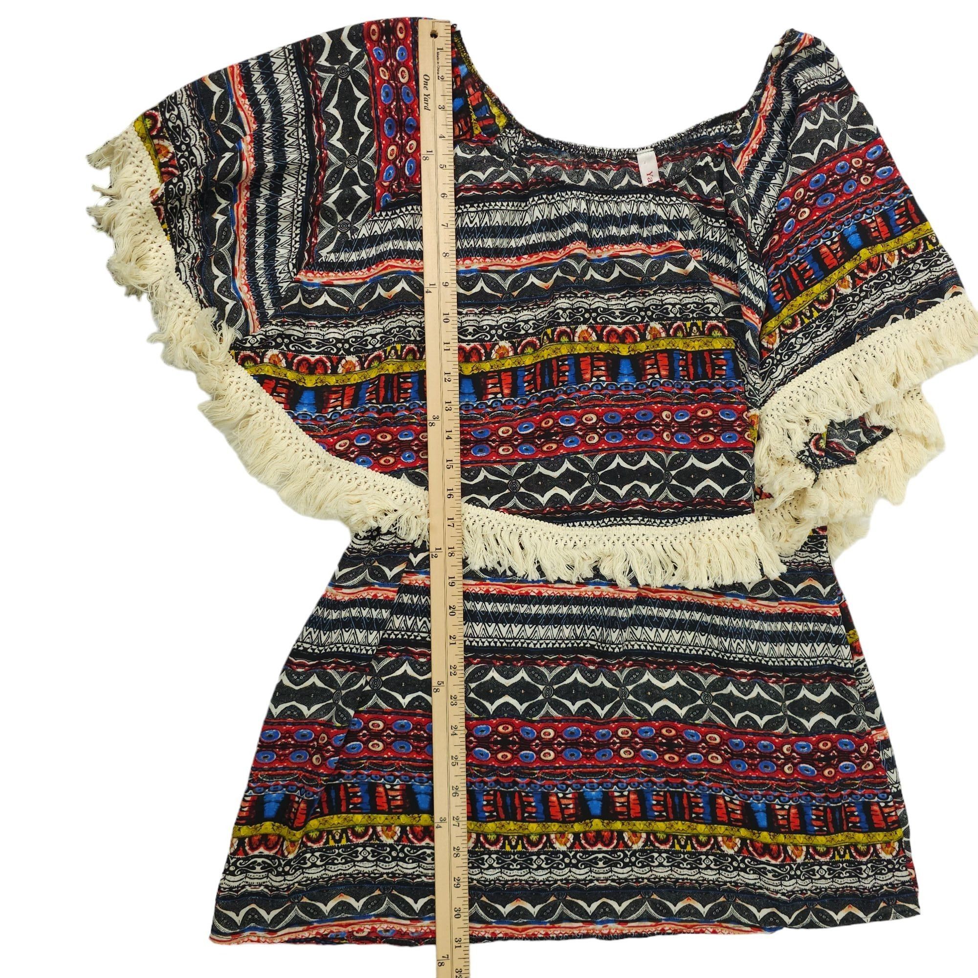 Other Yahada Tribal Geometric Boho Mini Dress Womens S Fringe Size S / US 4 / IT 40 - 9 Thumbnail