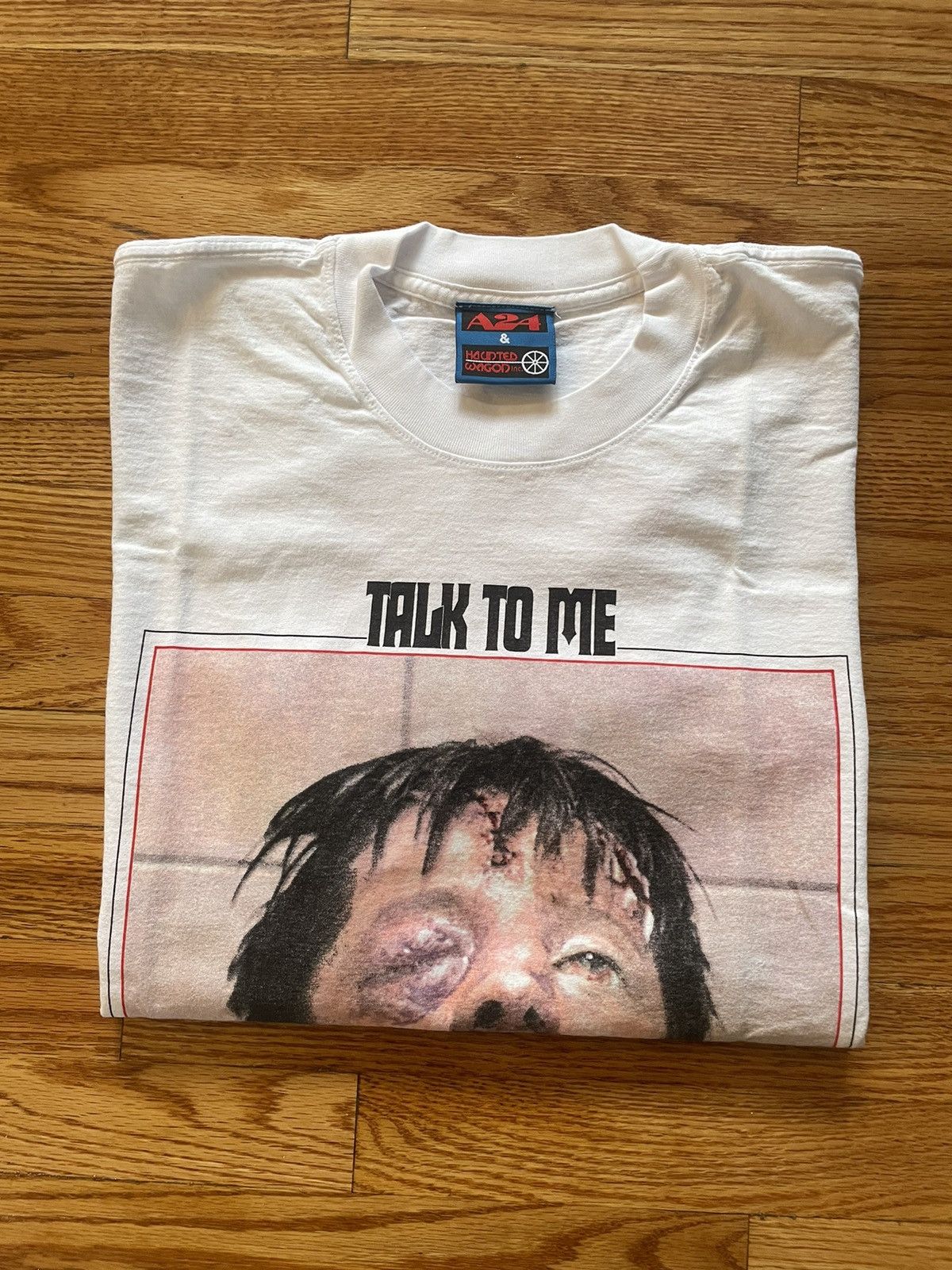 image of A24 x Online Ceramics “Talk To Me” Straight To Hell Tee in White, Men's (Size XL)