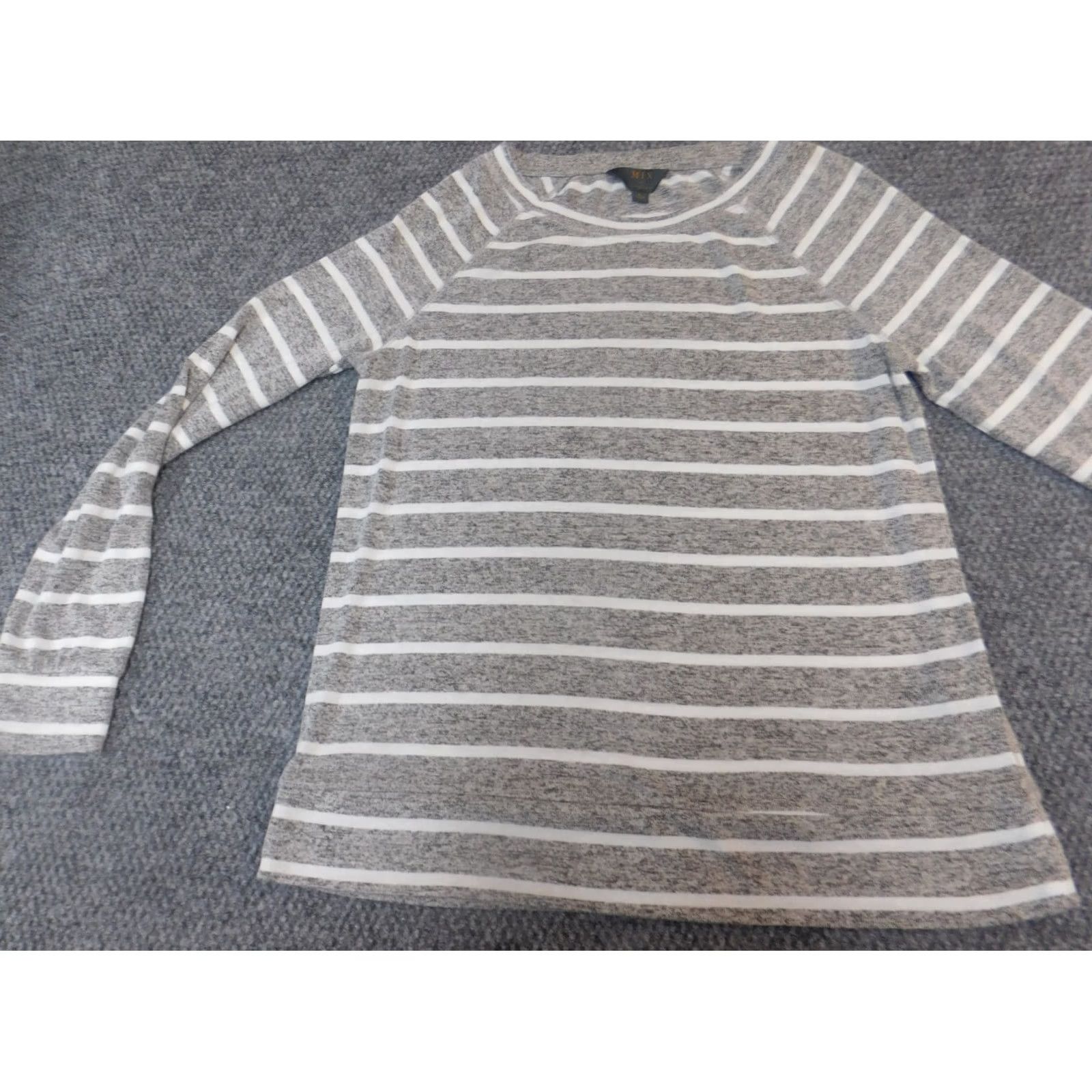 Vintage 41Hawthorn Sweater Pullover Dolman Sleeve L Gray Striped Crew Neck Women's Regular Knit Lightweight Vintage No Size L / US 10 / IT 46 - 3 Thumbnail