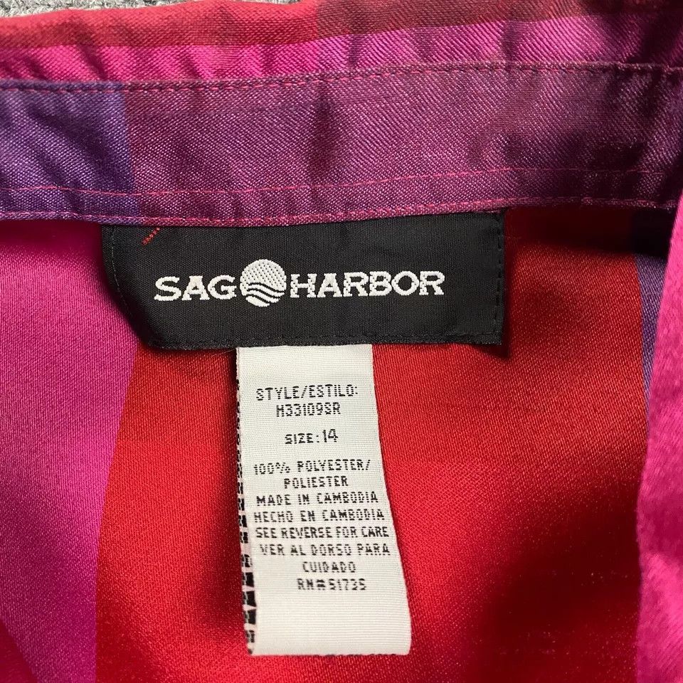 Other Sag Harbor Top Women's 14 Check Pink Button Up Polyester Size XL / US 12-14 / IT 48-50 - 2 Thumbnail
