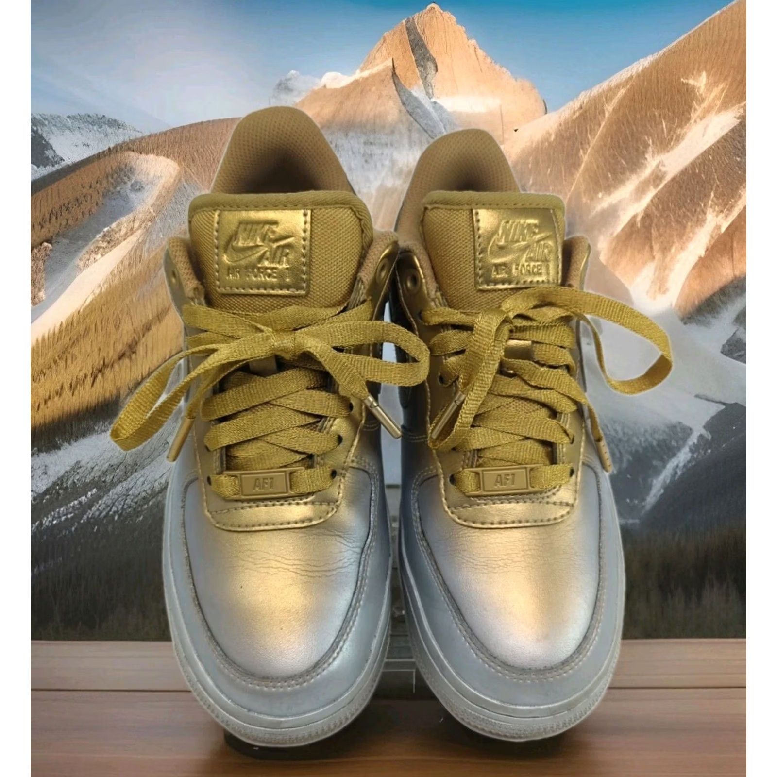 Nike Nike Women Air Force 1 Low Lux Metallic Gold Silver Platinum Gradiant Sneaker 6 36.5 Size US 6 / IT 36 - 4 Thumbnail