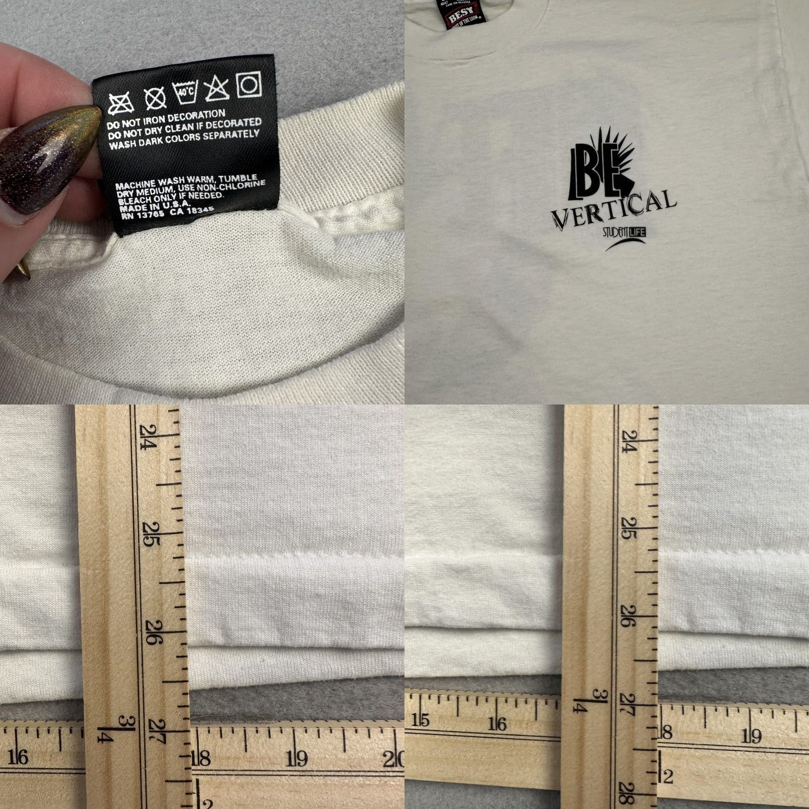 Fruit Of The Loom VINTAGE Be Vertical Graphic Tee Shirt Mens Large White Fruit of the Loom 90s Student Life T-Shirt Size US L / EU 52-54 / 3 - 9 Thumbnail