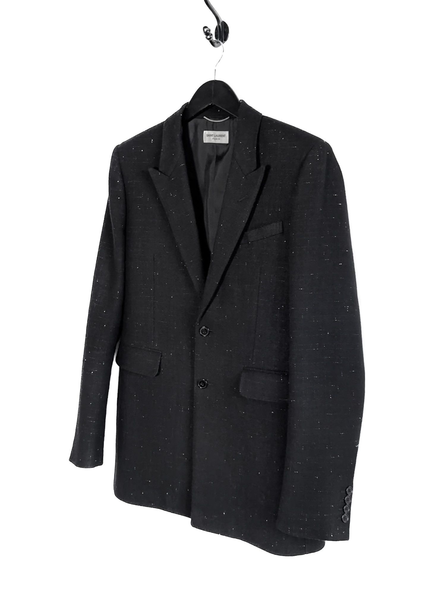Saint Laurent Paris Saint Laurent 2015 Black Speckled Wool Blazer Size 40R - 2 Thumbnail