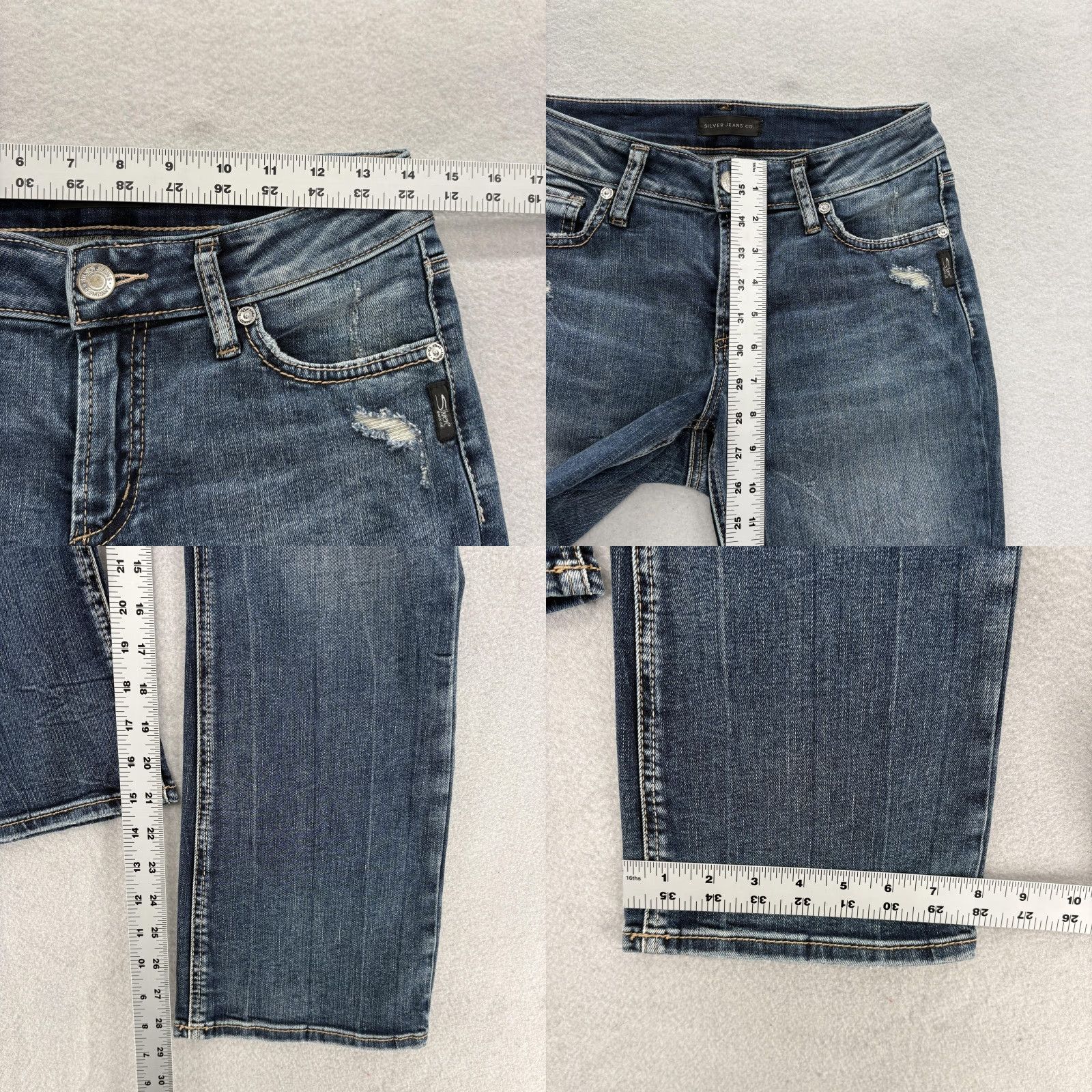 Silver Jeans Co. VINTAGE Silver Jeans Elyse Slim Boot Womens 27x29 Blue Mid Rise Distressed Denim Grunge Size 27" / US 4 / IT 40 - 8 Thumbnail