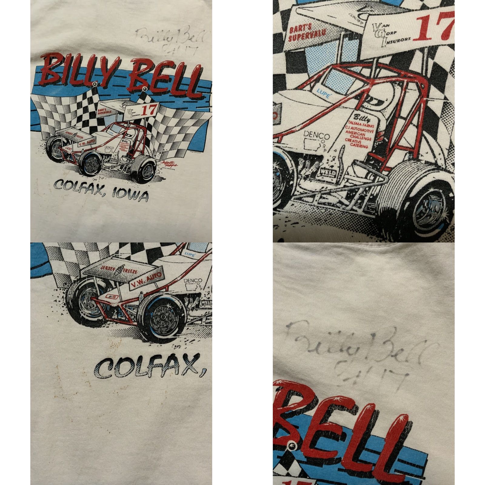Fruit Of The Loom VINTAGE 90s Billy Bell Colfax Iowa Team 17 Sprint Car Racing Single Stitch T-Shirt XL White Mens Size US XL / EU 56 / 4 - 9 Thumbnail
