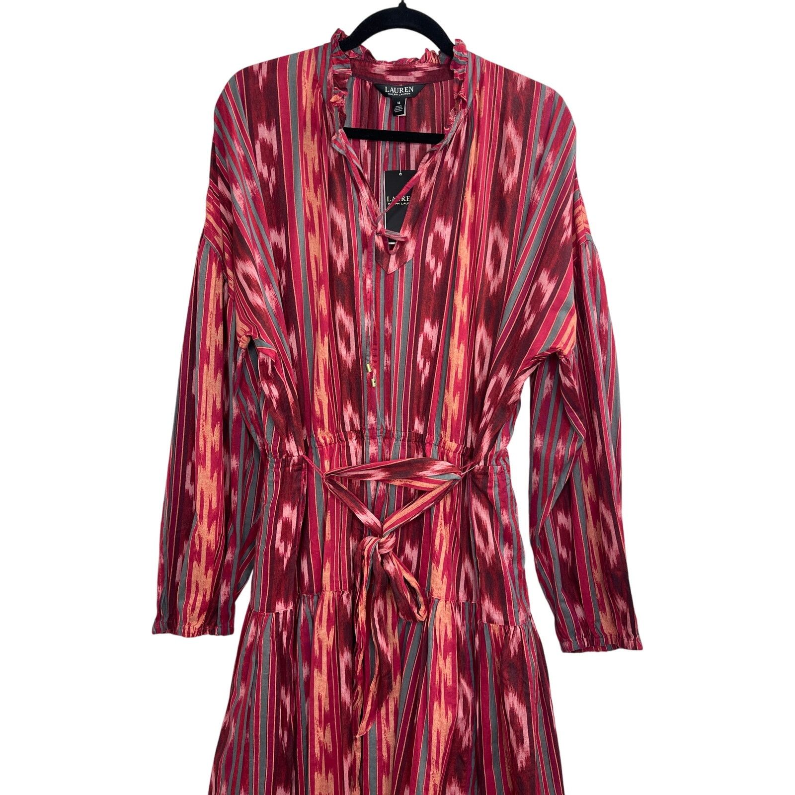 Lauren Ralph Lauren Lauren Ralph Lauren Geo-Stripe Belted Cotton Voile Dress Size XL / US 12-14 / IT 48-50 - 7 Thumbnail