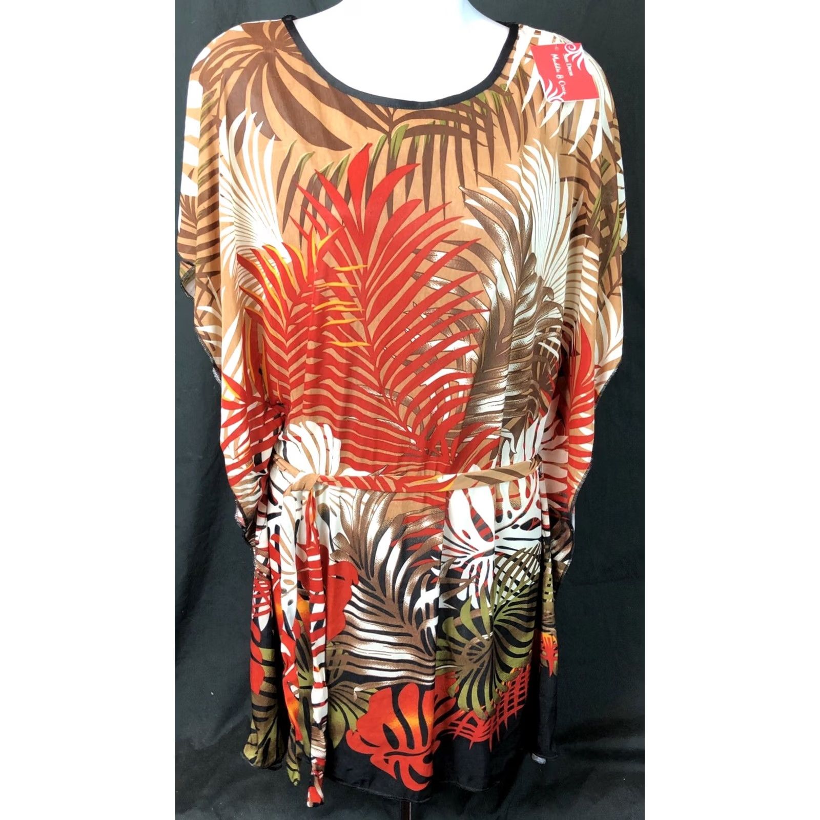 Vintage Nwt Sun Dress M Brown/red Tropical Floral Dolman Sleeves Tie Waist Coconut Girl Size M / US 6-8 / IT 42-44 - 2 Thumbnail
