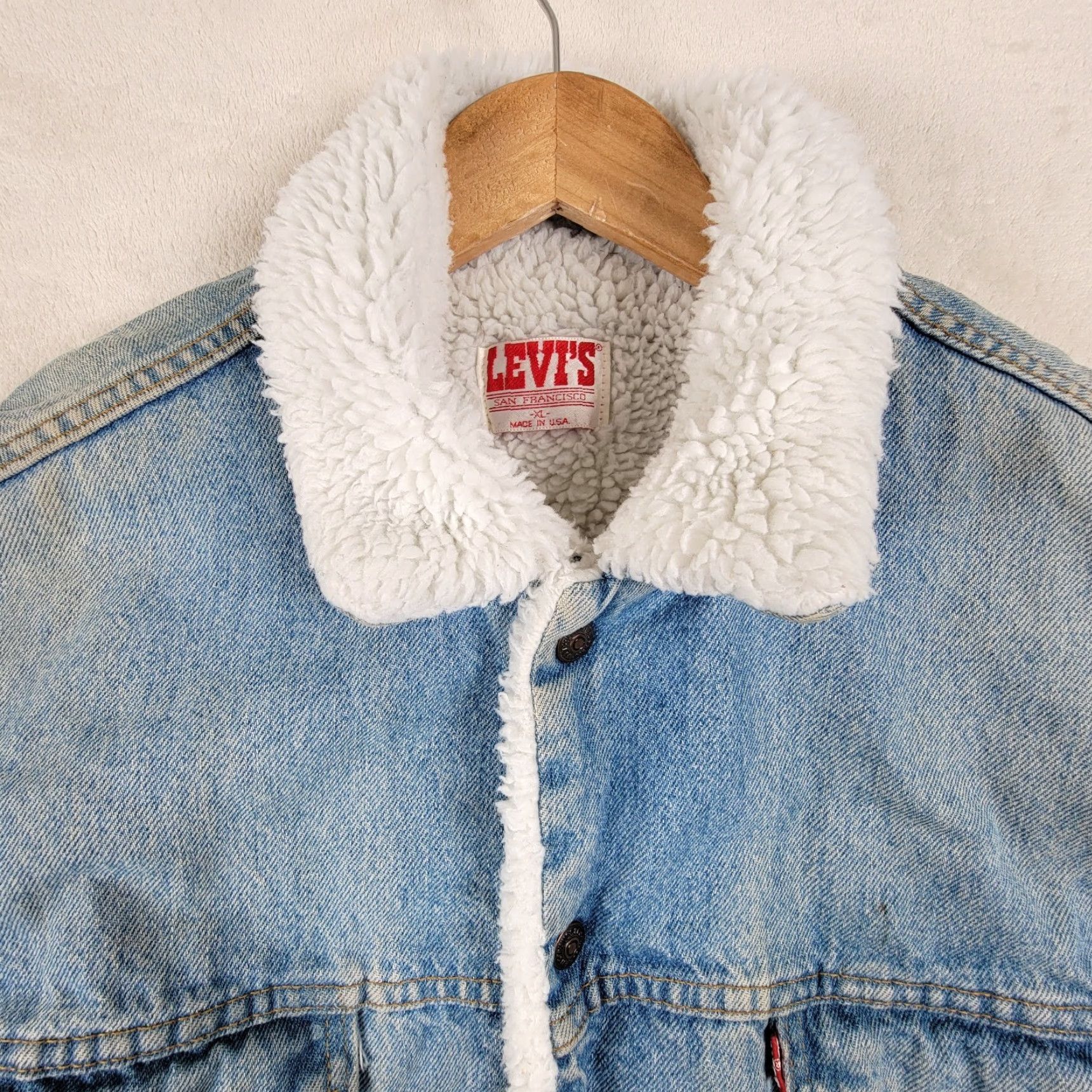 Levi's VINTAGE Levi's 527 Jacket Men XL Denim Blue Sherpa Lined USA 80s Bomber Jacket Mid-Length Regular Fit Size US XL / EU 56 / 4 - 3 Thumbnail