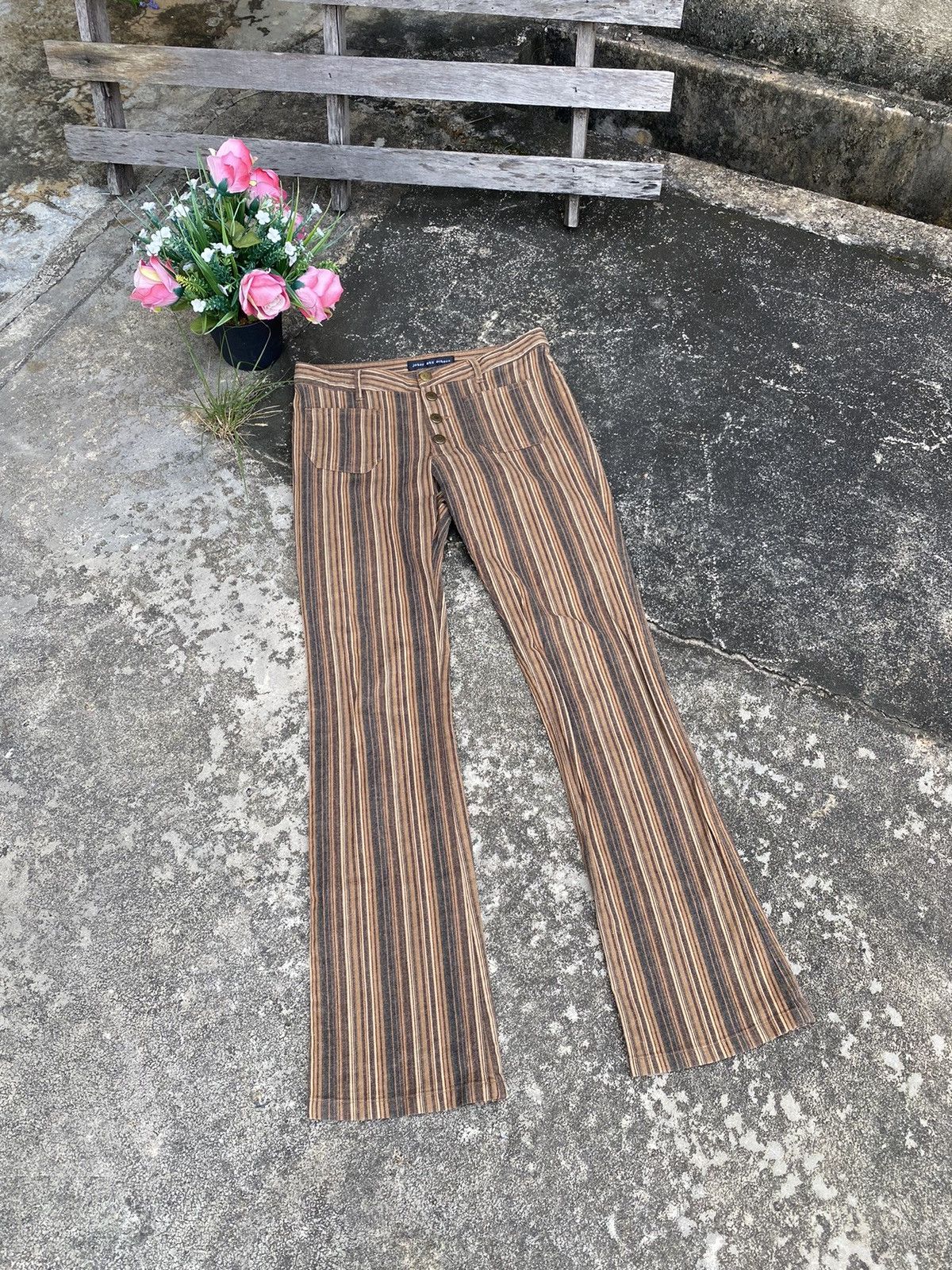 If Six Was Nine Flare Jouer Aux Echess Stripe Jeans Pants Size 28" / US 6 / IT 42 - 1 Thumbnail