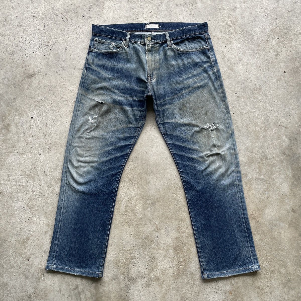 image of Japanese Faded Mud Washed Denim Jeans Pants W37 in Faded Blue, Men's