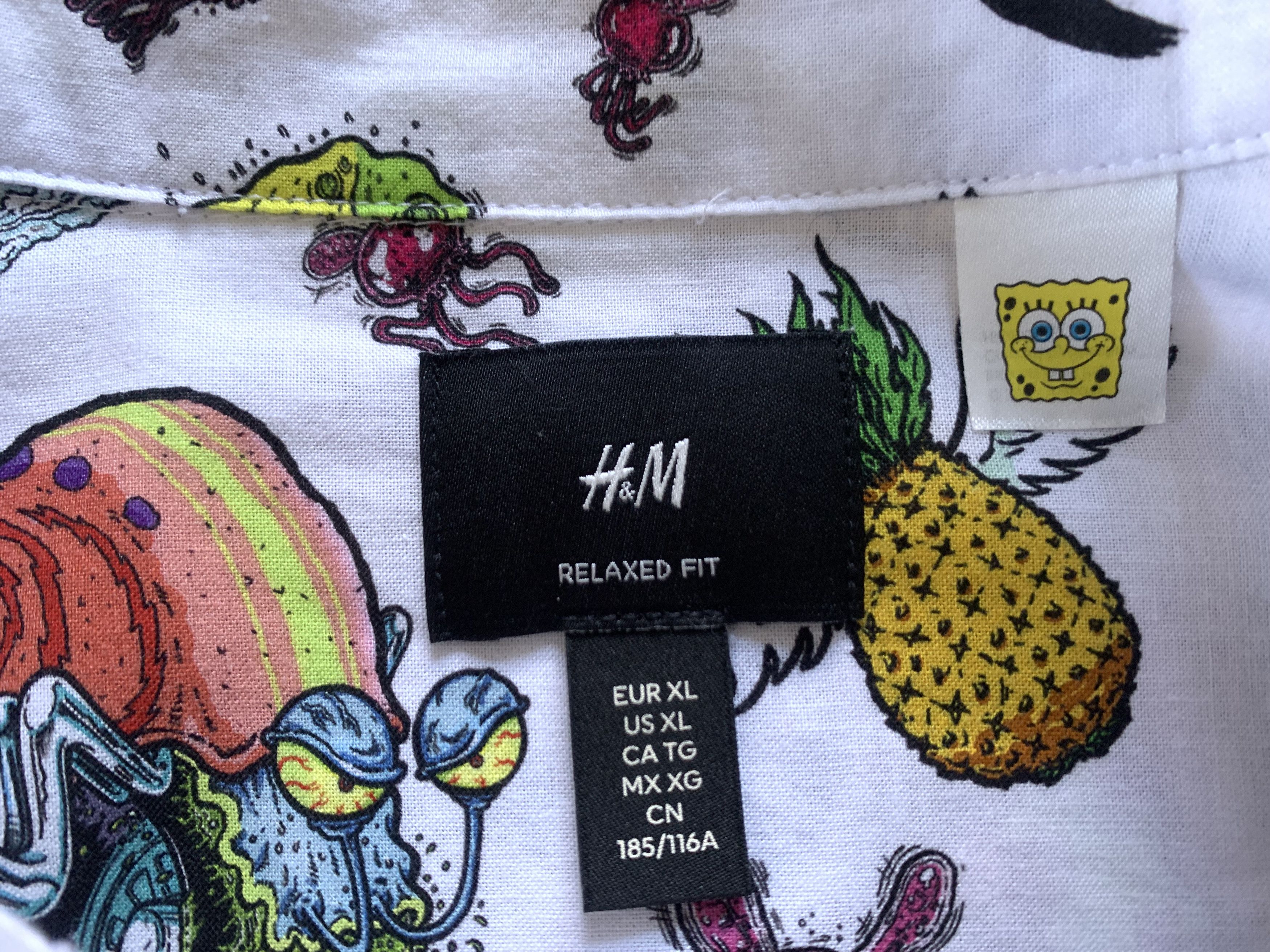 H&M Mens H&M SpongeBob Graphic Hawiian White Button Up Shirt Size US XL / EU 56 / 4 - 6 Thumbnail