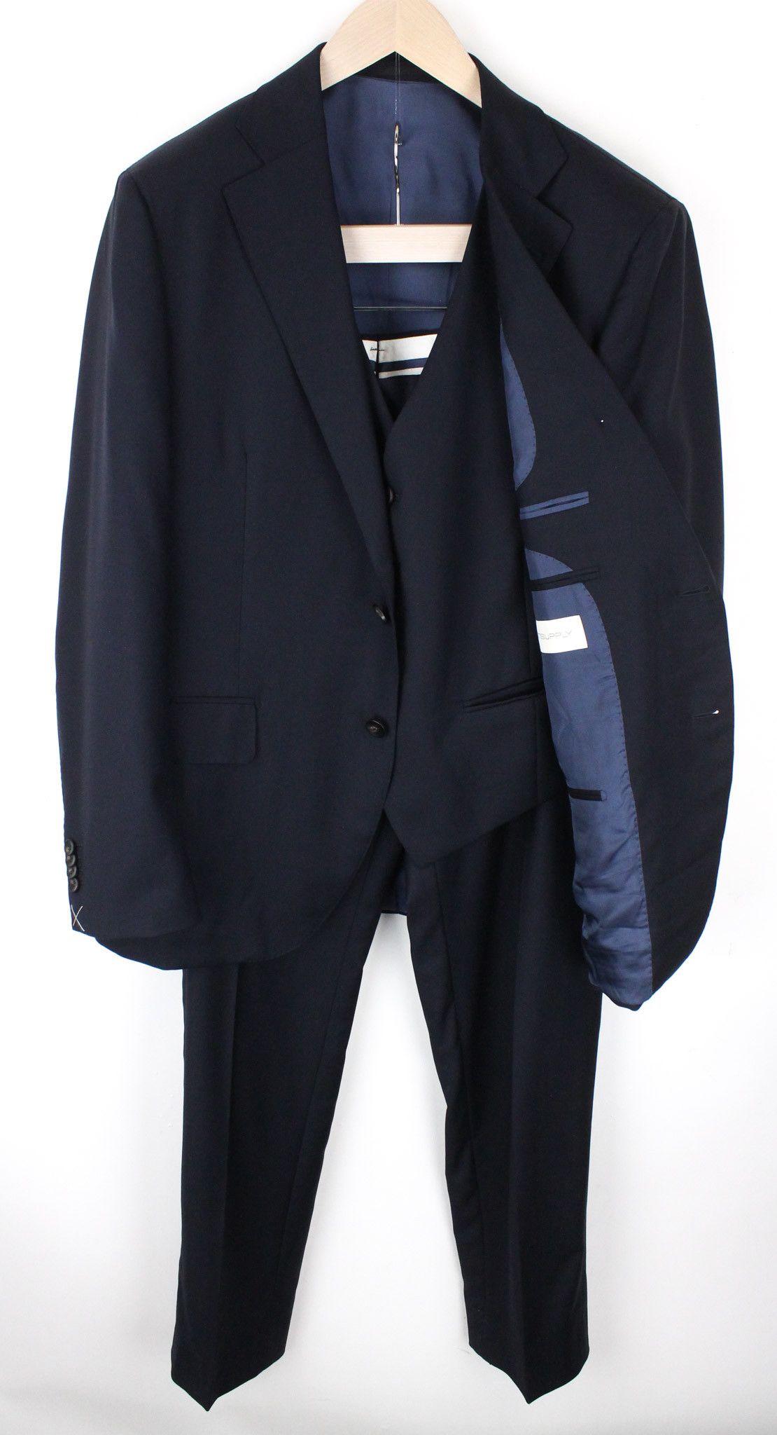 image of Suitsupply La Spalla Uk44R Wool Navy 3 Piece Suit 68612, Men's
