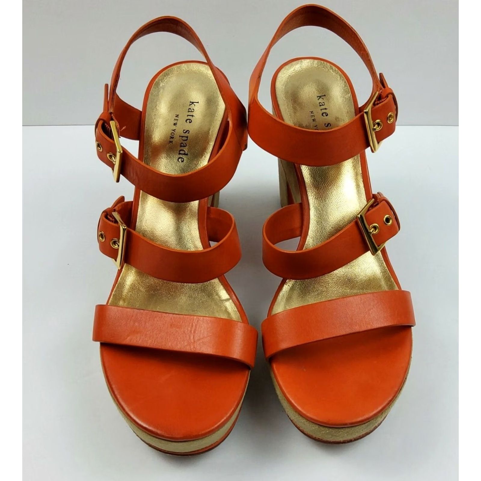 Vintage kate spade new york Leather Strappy Block Heels Sandals Orange Size 7.5 M Womens Size US 8 / IT 38 - 4 Thumbnail