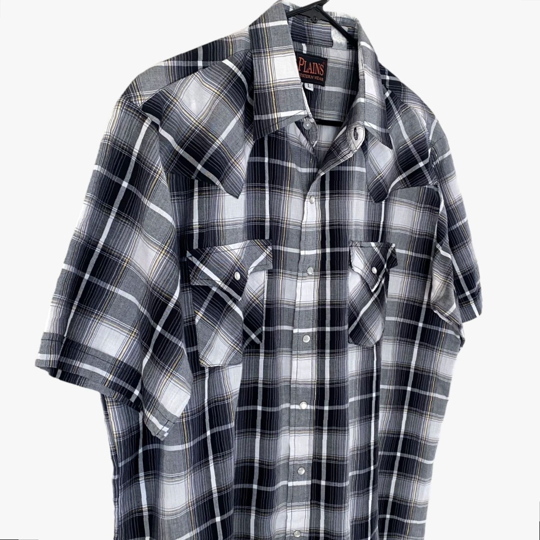 Vintage VINTAGE Plains Western Wear Pearl-Snap Shirt Men's Large Gray Plaid Button-Up Size US L / EU 52-54 / 3 - 4 Thumbnail