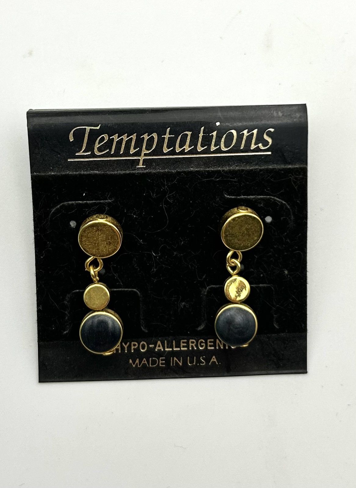 Other Vintage Geometric Gold Drop Earrings w Black Circle Detail Size ONE SIZE - 3 Thumbnail