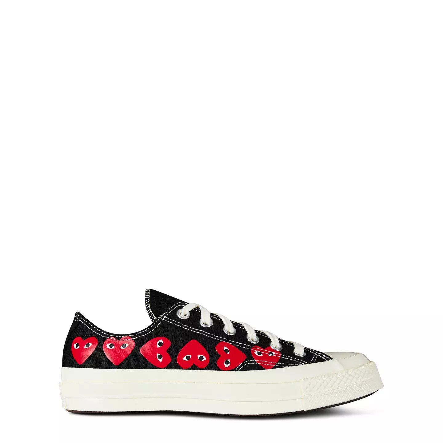 Comme des Garcons PLAY o1g2r1mq0426 Multi Hearts-Print Low-Top Sneakers in Black Size US 12 / EU 45 - 1 Thumbnail