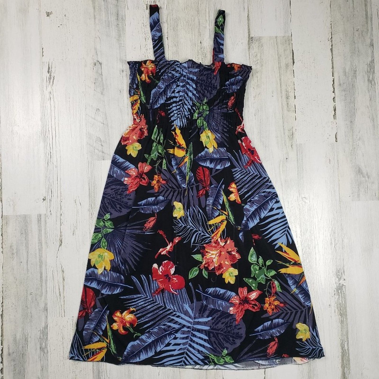 Other Ace Fashions Black Tropical Floral Smocked Sundress Small Size S / US 4 / IT 40 - 1 Thumbnail