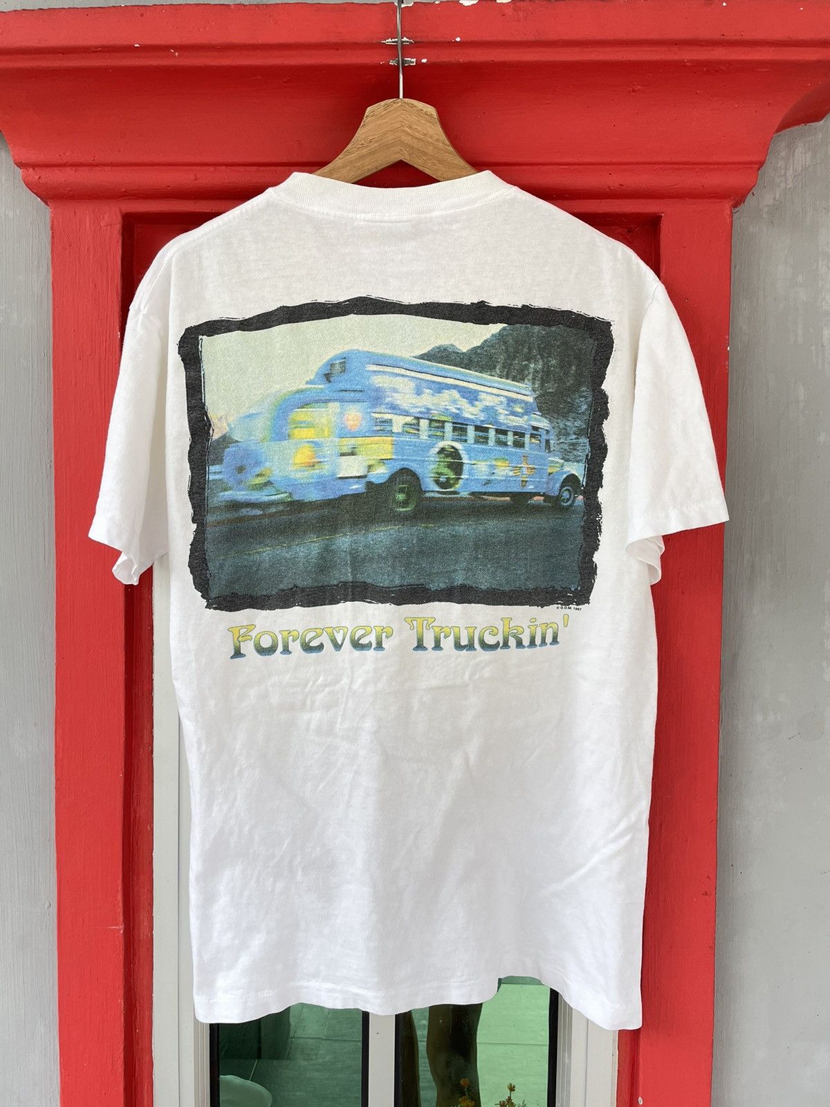 image of Band Tees x Grateful Dead Vintage 90's Grateful Dead Forever Truckin' Tshirt in White (Size Medium)