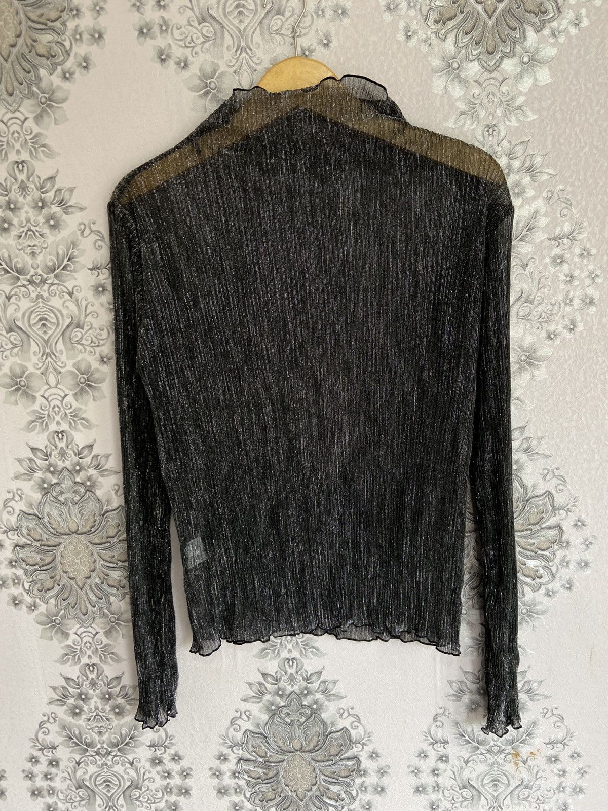 If Six Was Nine Black Metalic Color Elegant Striped See Through Women Tops Size L / US 10 / IT 46 - 1 Thumbnail