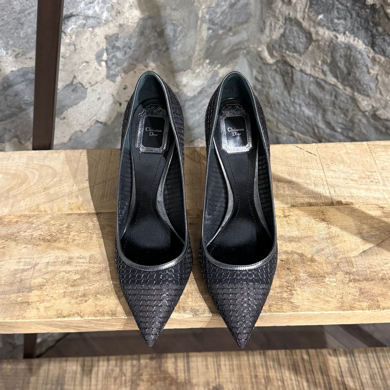 Dior Dior Silver Black Metallic Mesh Pointy Pumps Size US 9 / IT 39 - 2 Thumbnail