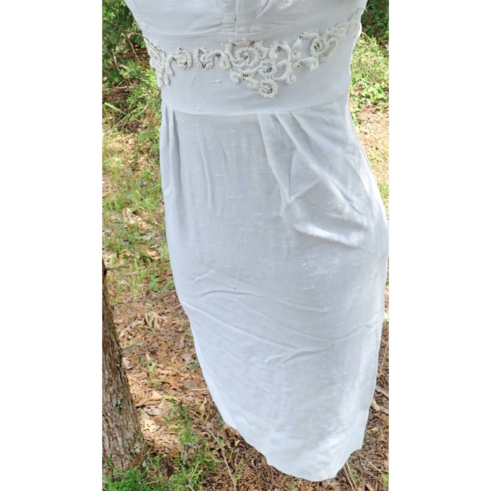 Vintage VINTAGE Parade White Dress S/S Women's XS/S Sheath Embroidered Bodice 1960s Rockabilly Dress Womens Size 4XL / US 24-26 - 5 Thumbnail