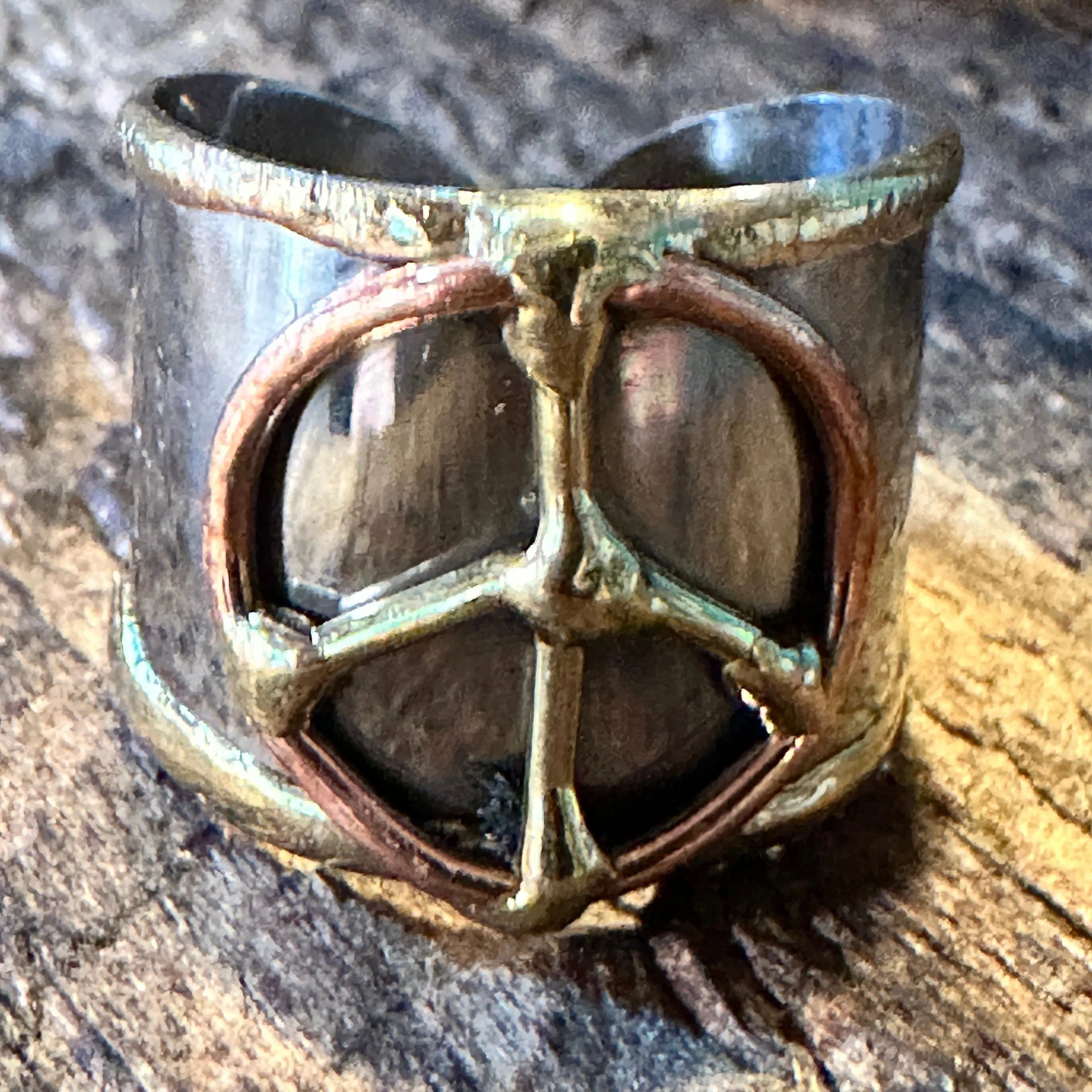 Other Handmade Artesian Hippie Silver & Copper Peace Sign Wide Cuf Size ONE SIZE - 1 Thumbnail