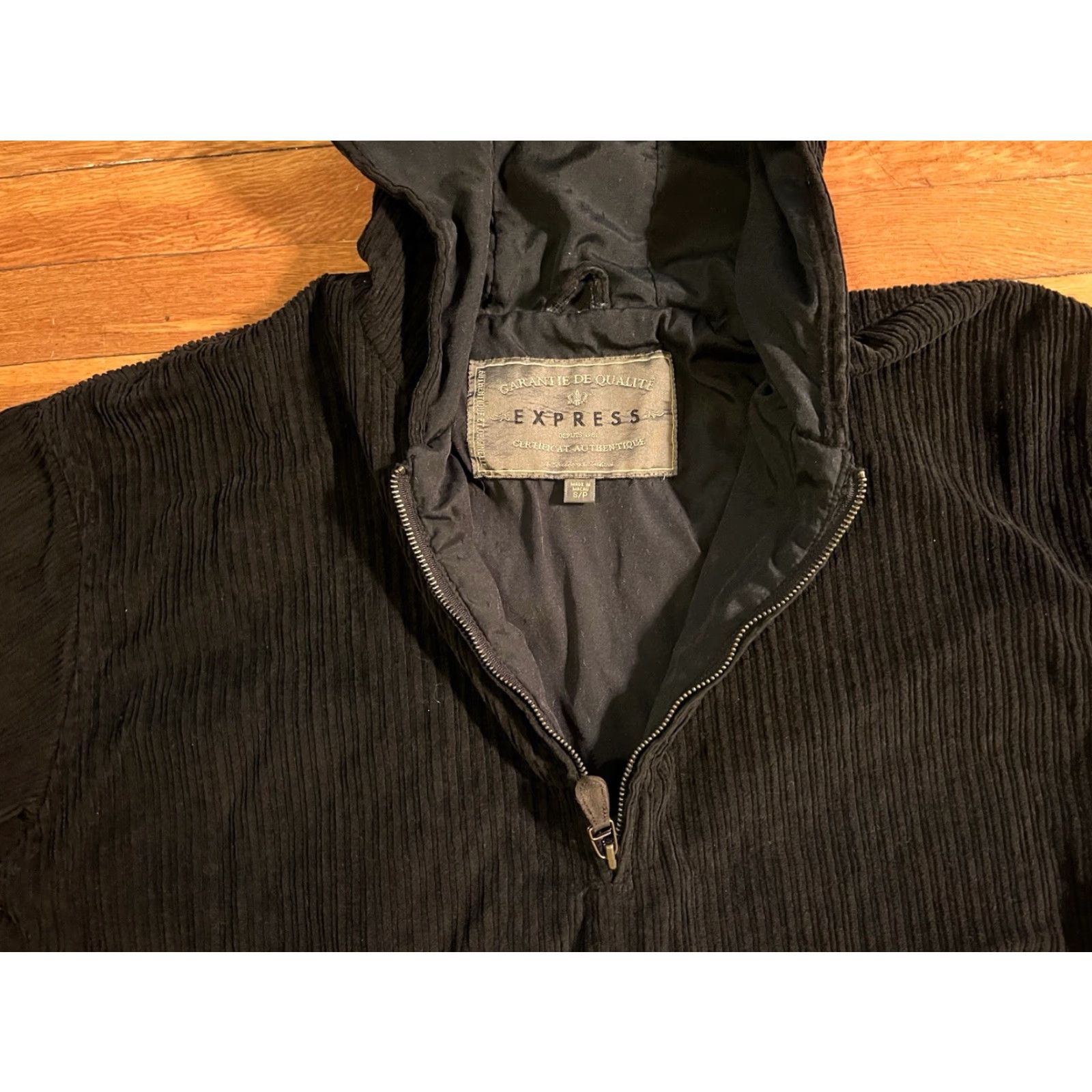 Express VINTAGE Express Corduroy 1/4 Zip Hoodie Anorak Women’s S Black Ribbed 90s Size S / US 4 / IT 40 - 4 Thumbnail