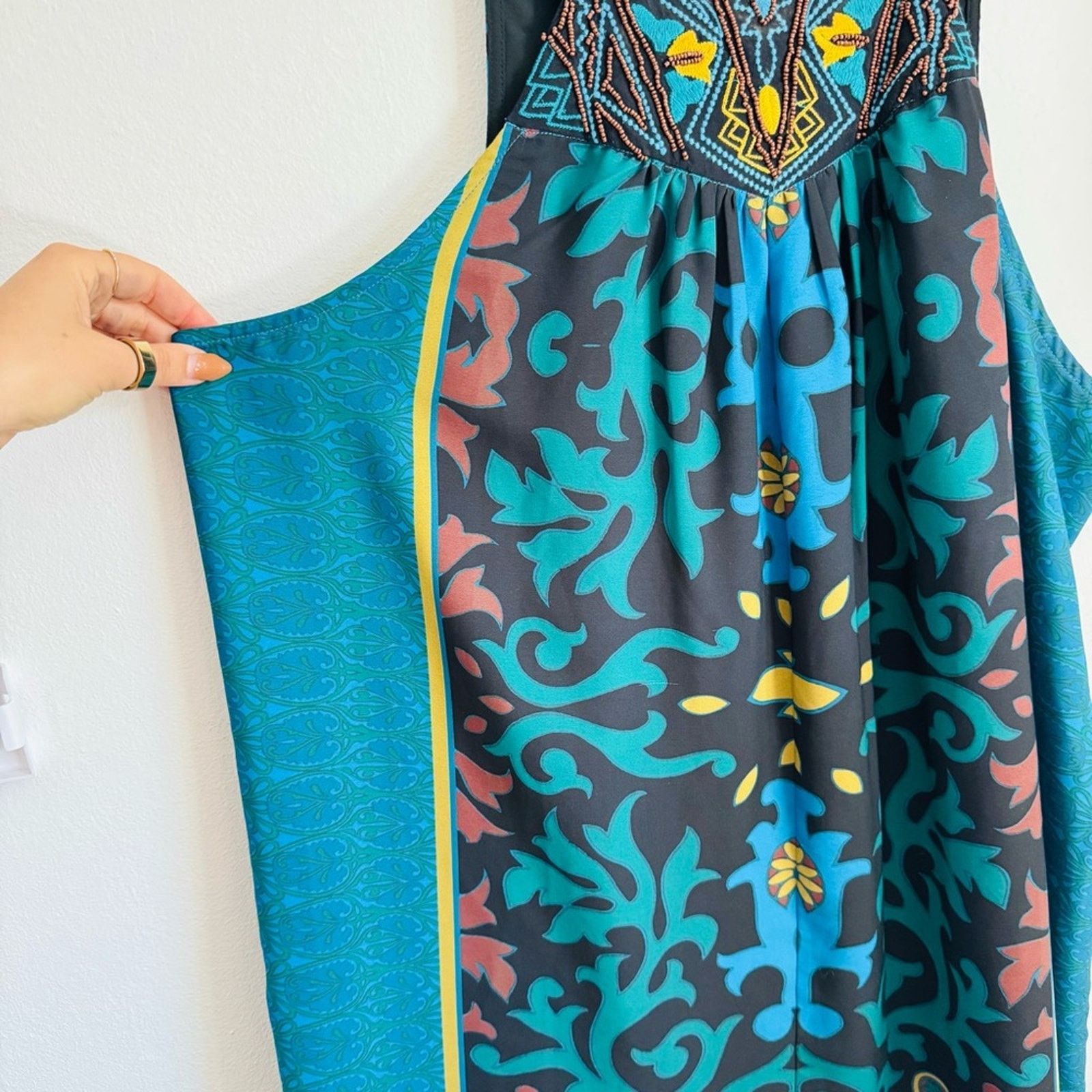 NEW ANTHROPOLOGIE Teal Black Floral Mini $198 Tank Dress XL