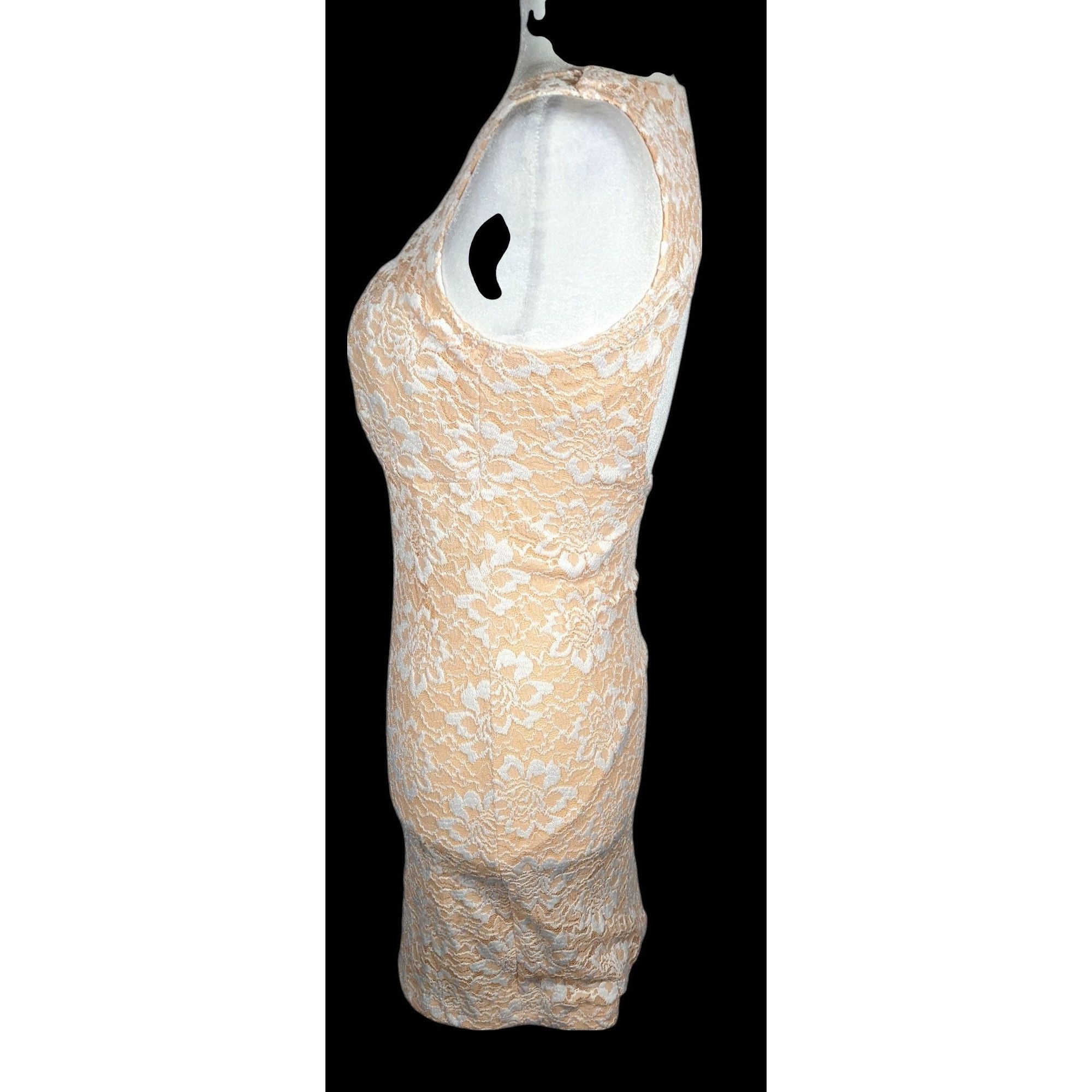 Other Alt. B Peach And White Floral Keyhole Open Back Bodycon Dres Size L / US 10 / IT 46 - 3 Thumbnail