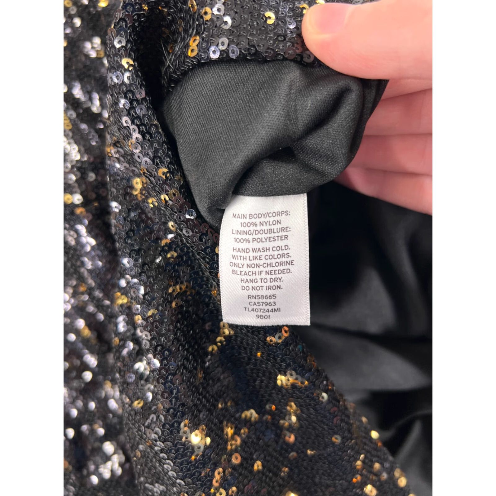 Vintage Leith Dress Womens Small Black Gold Sequin V-Neck Cocktail Polyester Lined Mini Size S / US 4 / IT 40 - 4 Thumbnail