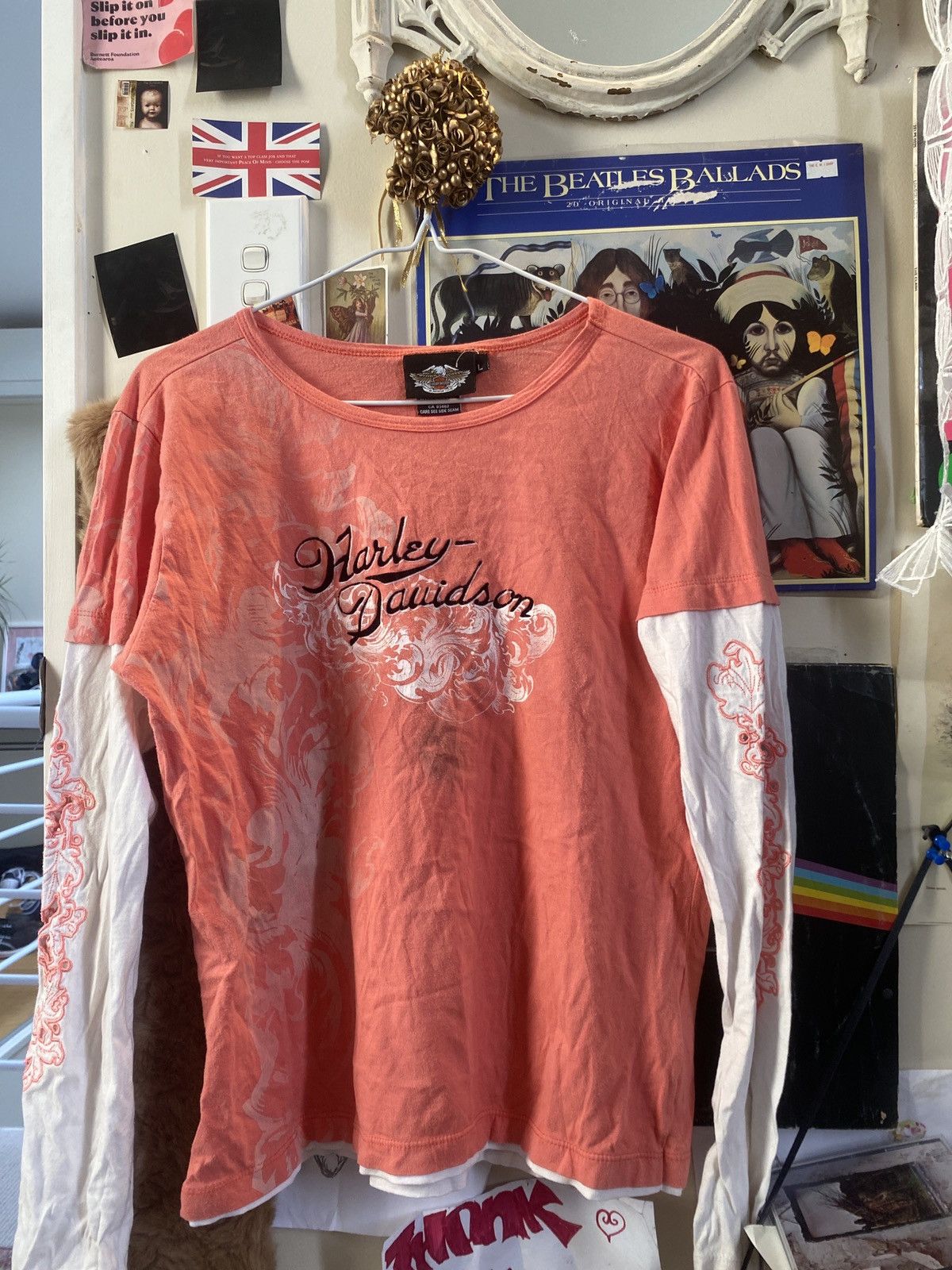 Harley Davidson Salmon pink&white Harley-Davidson long sleeve Size L / US 10 / IT 46 - 1 Thumbnail