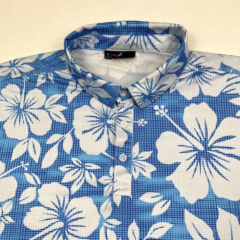 Vintage Yatta Polo Shirt Mens XL Blue Floral Hawaiian Golf Performance Stretch Polo Shirt XL Men Blue Floral Hawaiian Golf Performance Stretch Size US XL / EU 56 / 4 - 2 Thumbnail