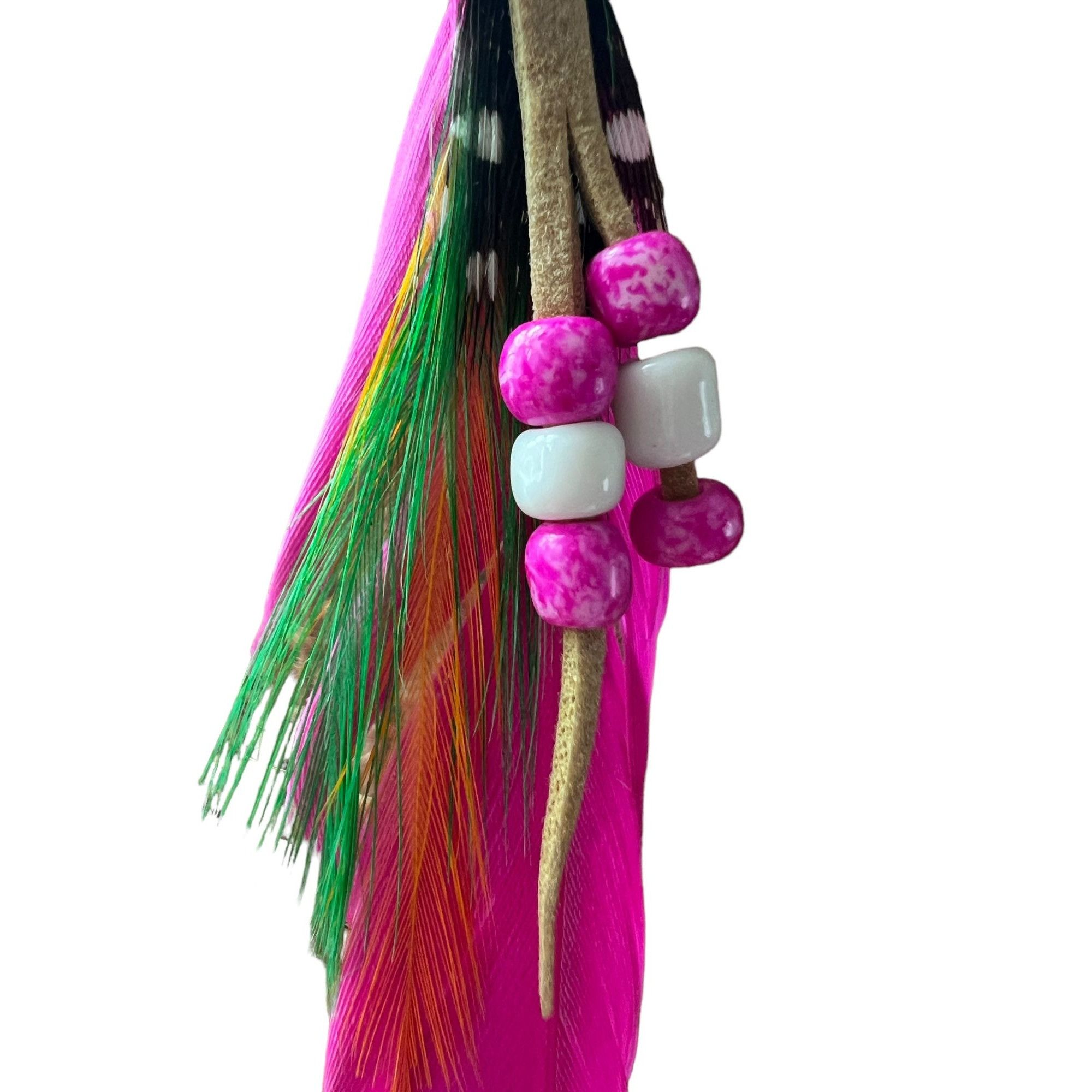 Other Feather Boho Glitz Pierced Earrings Bright Pink Beads Rhines Size ONE SIZE - 3 Thumbnail