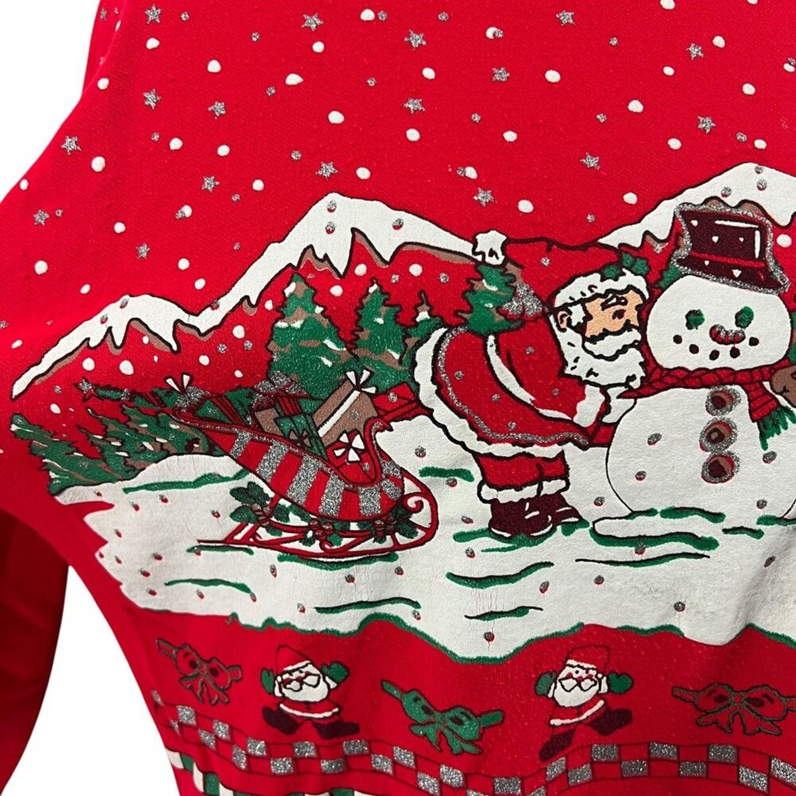 Vintage Vintage 90s Varsity Ugly Christmas Sweatshirt Santa Snowman Size L / US 10 / IT 46 - 2 Thumbnail