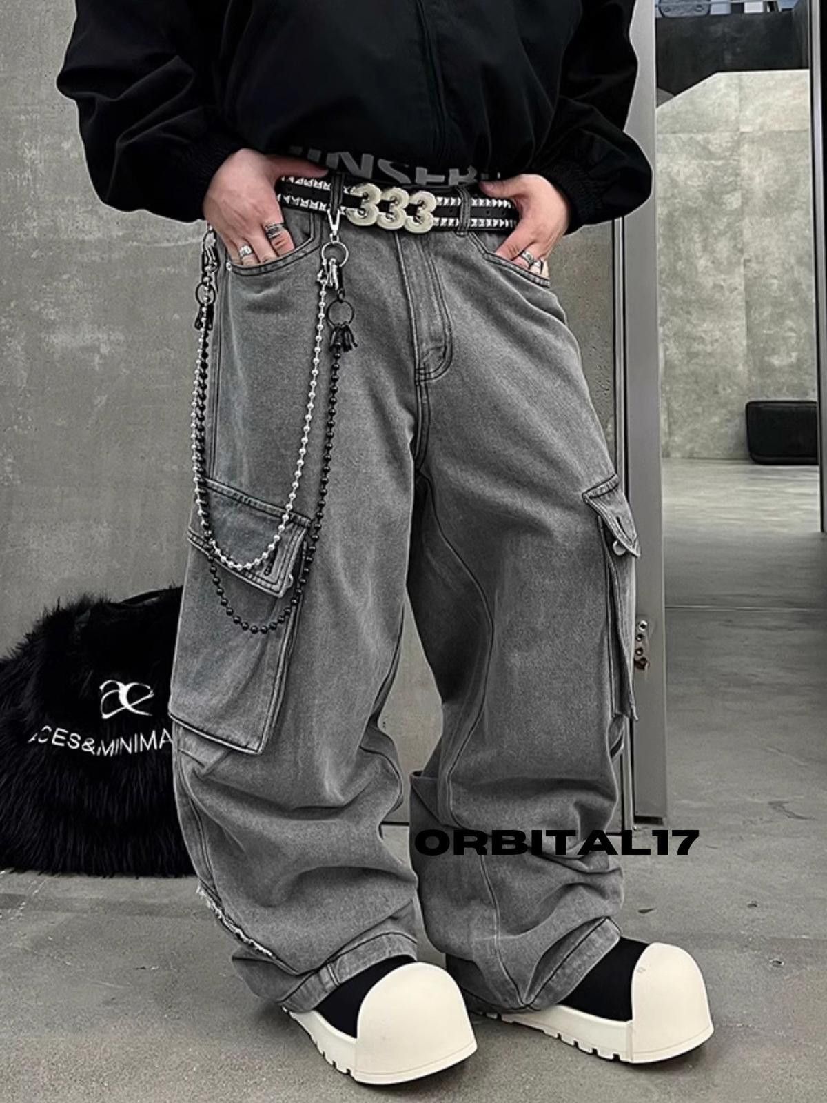 Vintage Gray Cargo Stacked Flared Denim Jeans Size US 30 / EU 46 - 2 Thumbnail