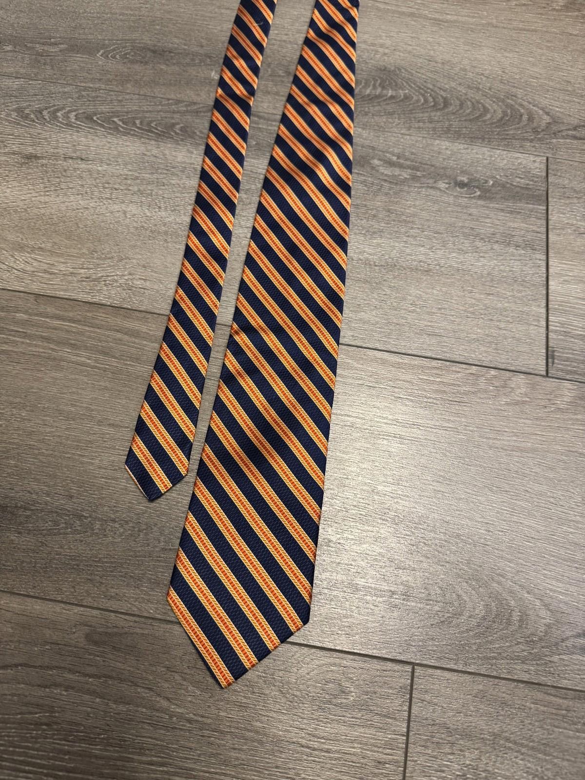 Brooks Brothers Brooks Brothers Makers Striped Silk Tie Navy Blue Orange USA Size ONE SIZE - 2 Thumbnail