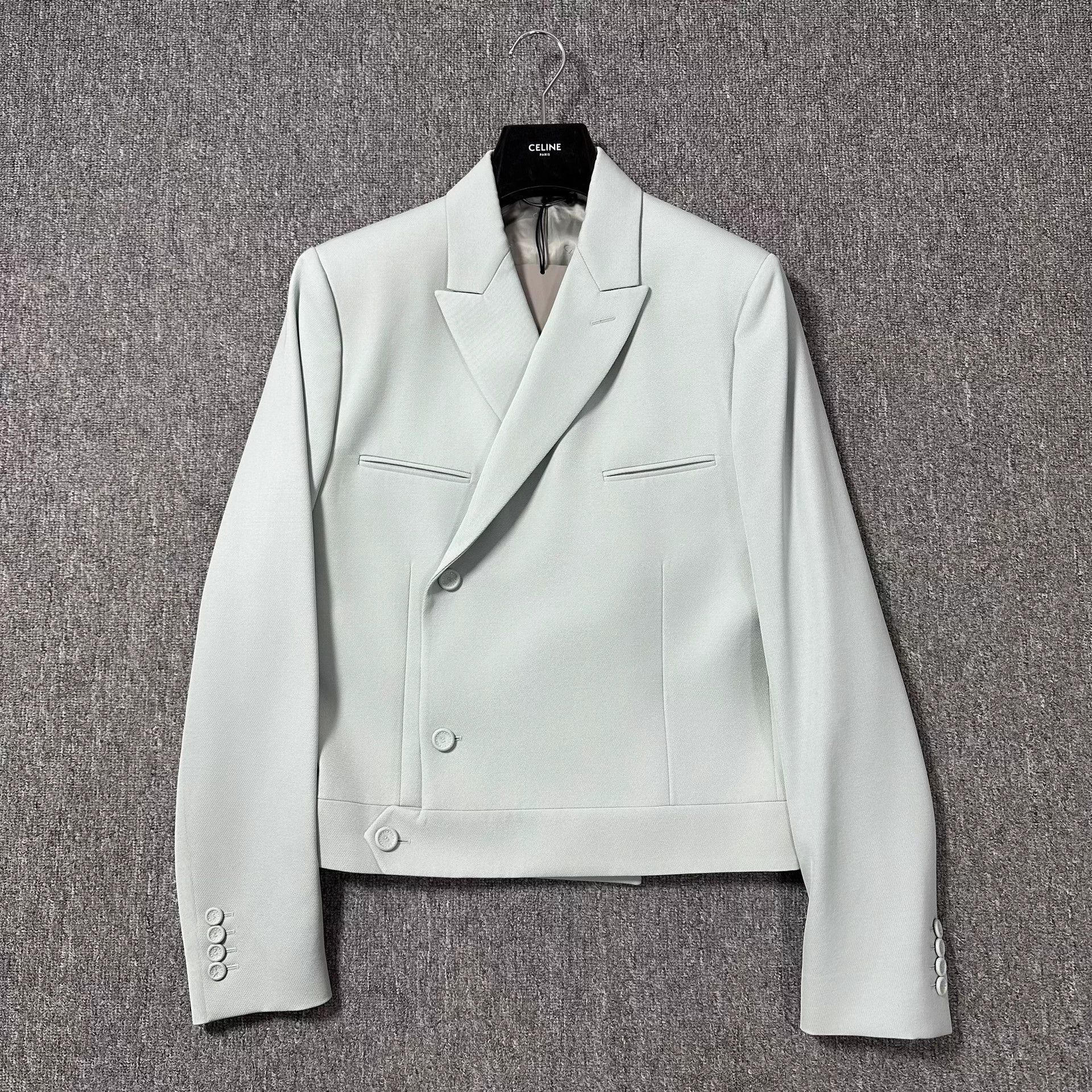 Dior Man Mist Blue Asymmetric Short Wool Blazer 50