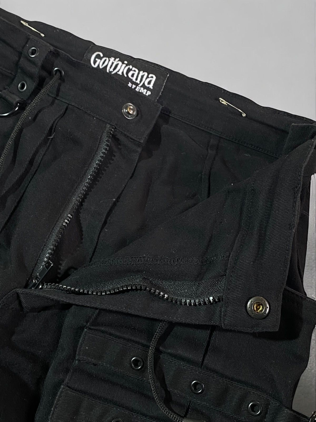 Other 🔥 Y2k GOTHICANA BLACK STRAP PANTS CHAINS CYBER RAVE VIBES Size US 32 / EU 48 - 12 Thumbnail