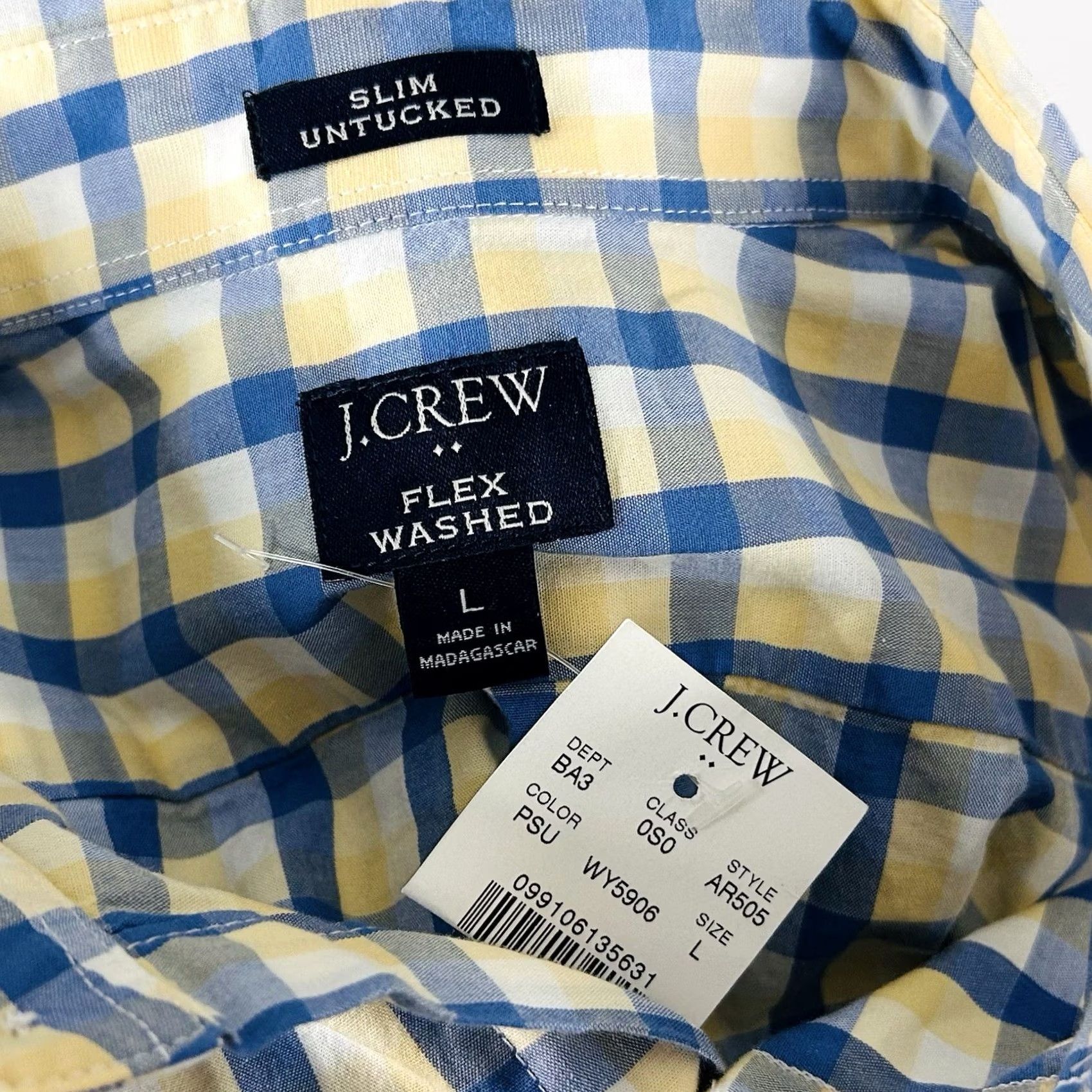 J.Crew NWT J.CREW Large Slim Untucked Shirt Blue Yellow Plaid Button-Down Washed Flex Shirt Mens L Yellow Plaid Button-Front Regular Slim Size US L / EU 52-54 / 3 - 3 Thumbnail