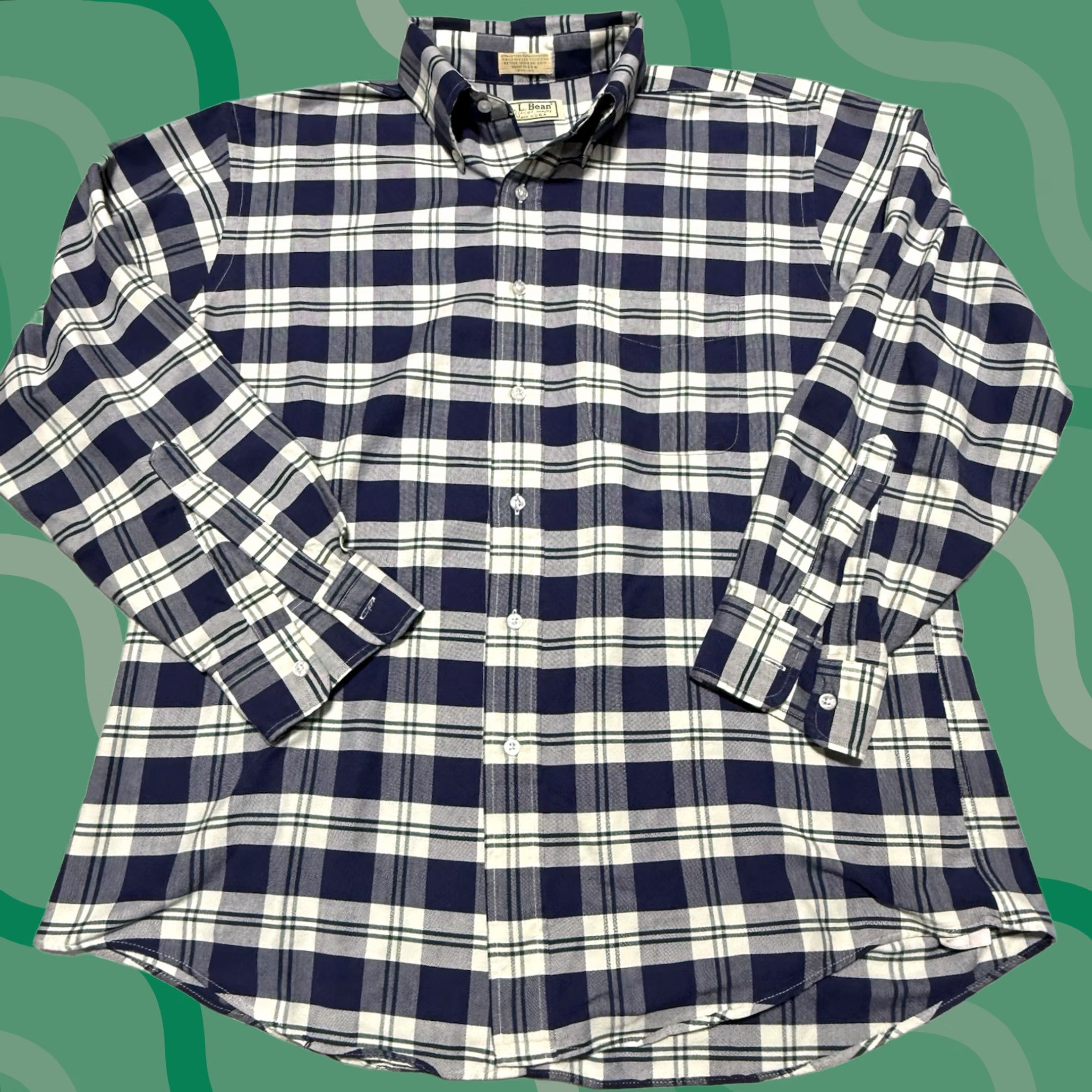 Vintage VINTAGE L.L. Bean Shirt Mens 15.5 33 Blue White Plaid Button-Down Pocket USA Wrangler? Size US L / EU 52-54 / 3 - 1 Thumbnail