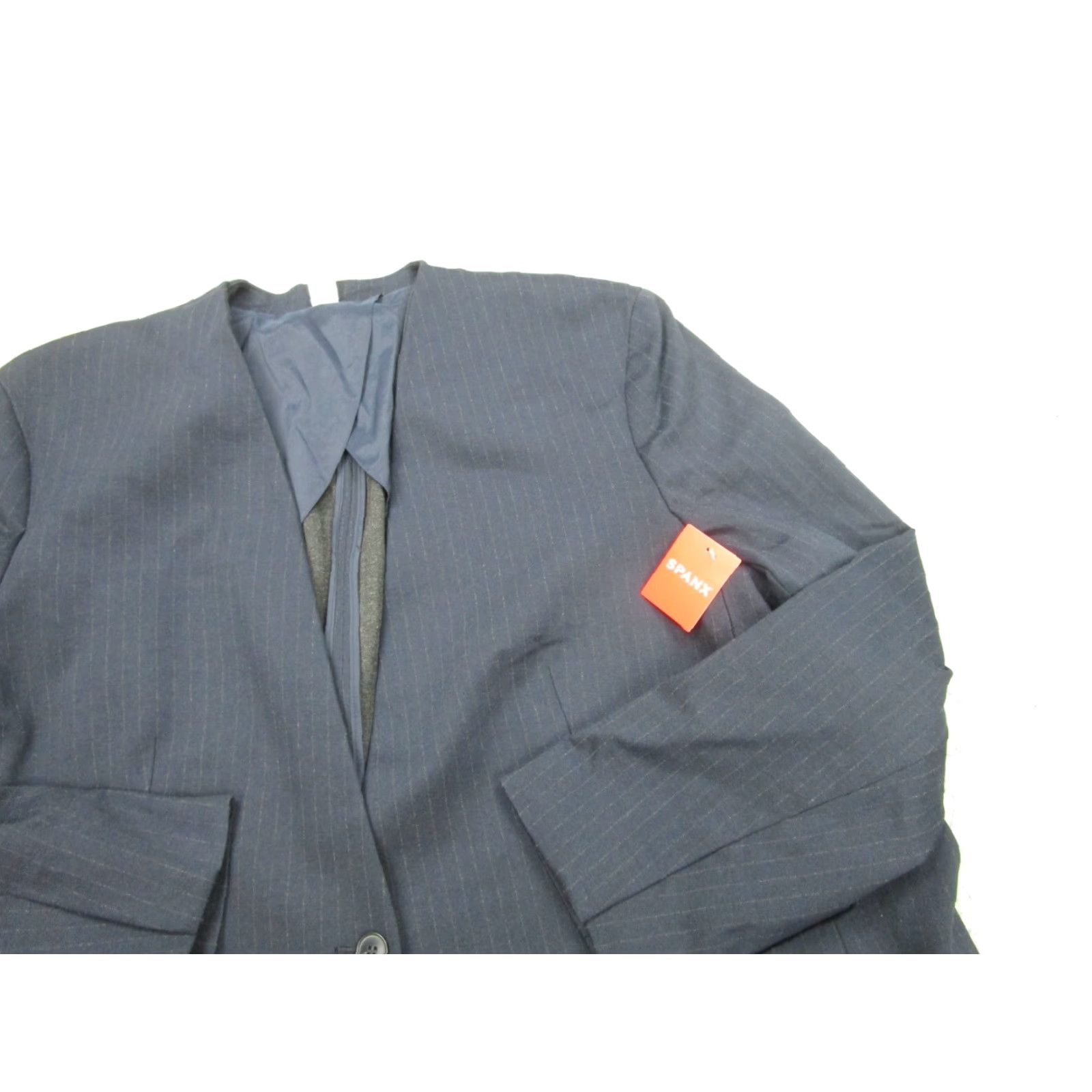 Spanx SPANX Blazer Womens 2X Blue Pinstripe Minimalist Collarless Coat Regular Fit Size XXL / US 16-18 / IT 52-54 - 2 Thumbnail