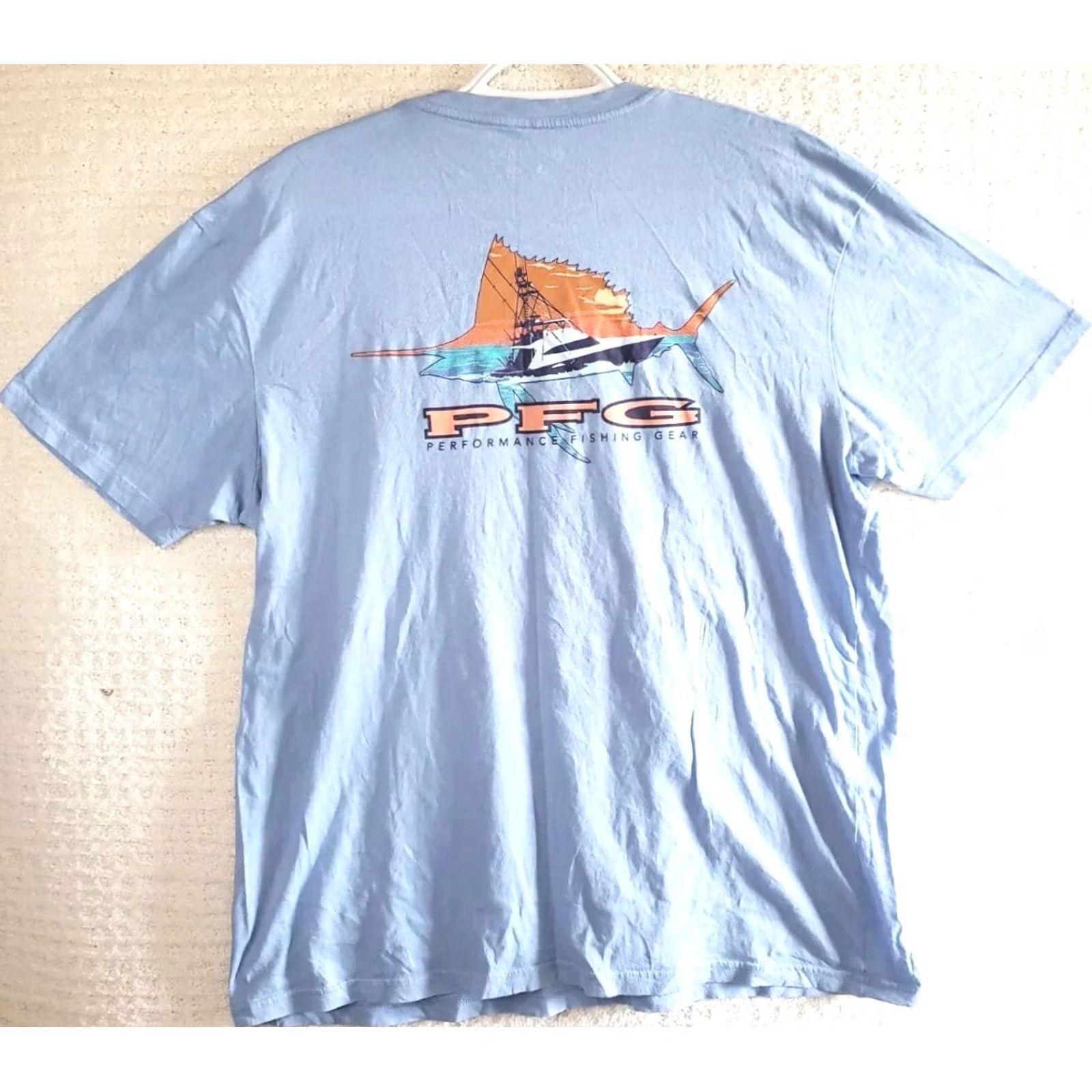 Vintage Columbia PFG Men's L Tee Shirt Blue Logo USA Sailfish Sport Fishing Navy White Green Yellow Fisherman Size US L / EU 52-54 / 3 - 4 Thumbnail