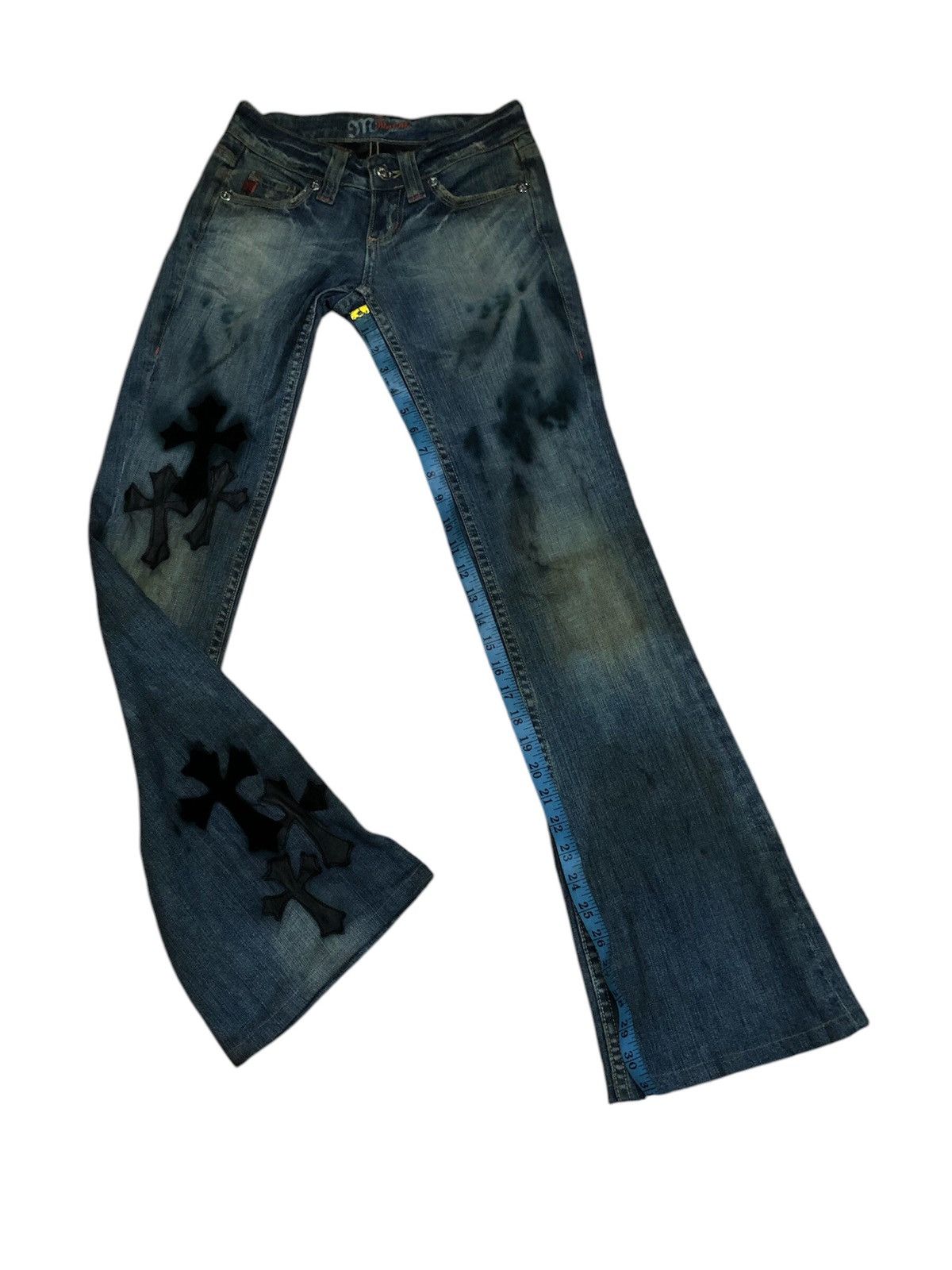 Vintage Miss Me Denim Jeans Leather Cross Patches